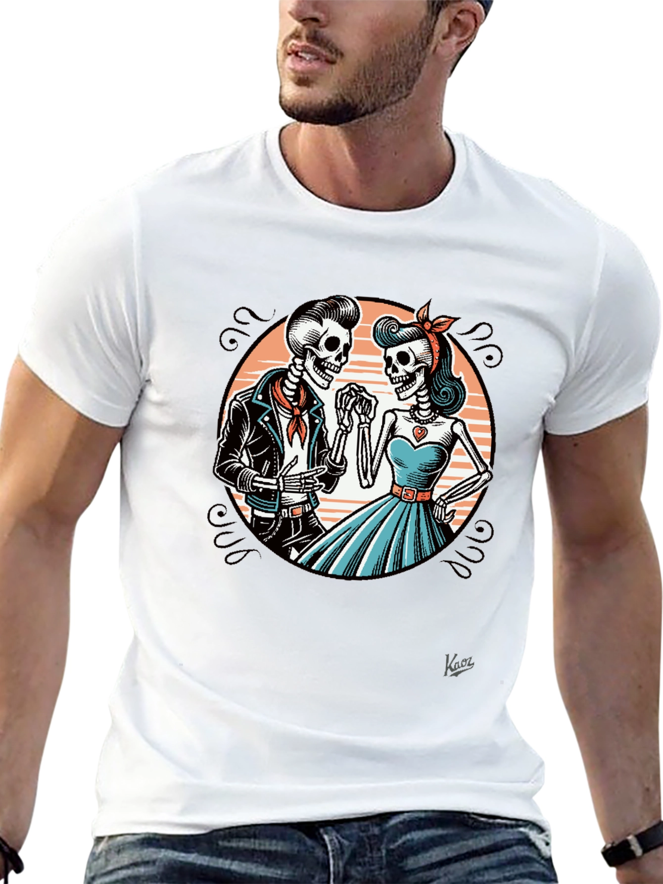 Rockabilly Skeleton Couple Graphic Tee