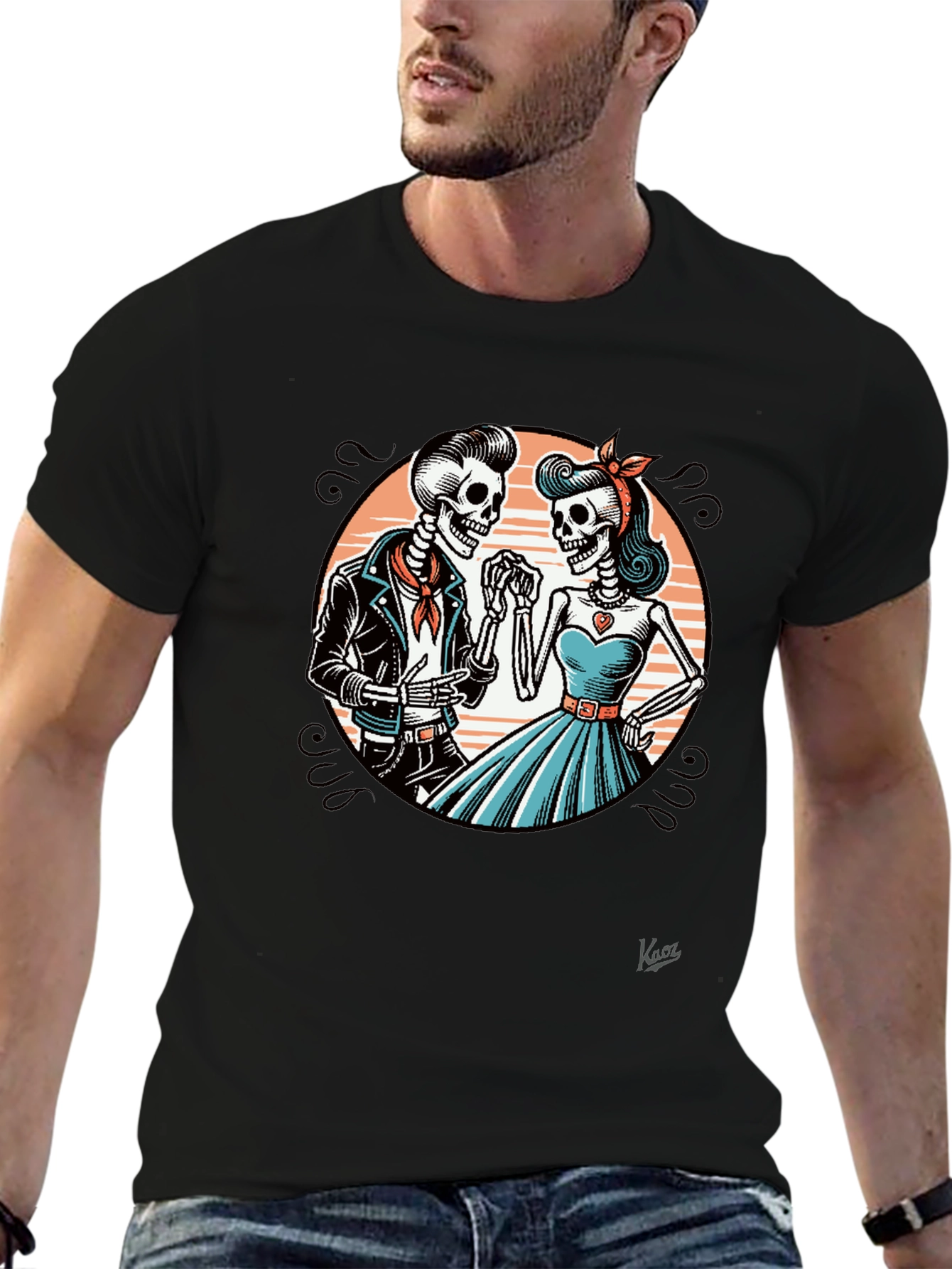 Rockabilly Skeleton Couple Graphic Tee