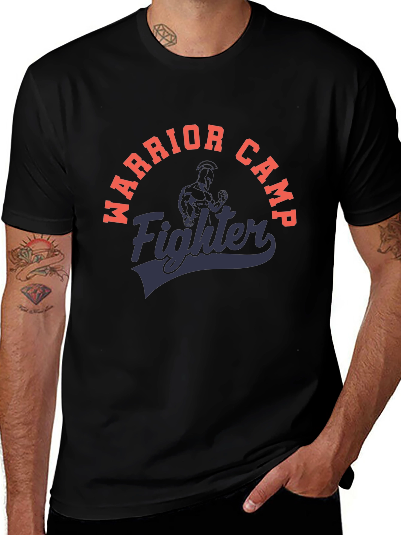 Warrior Camp Fighter Black Graphic T-Shirt