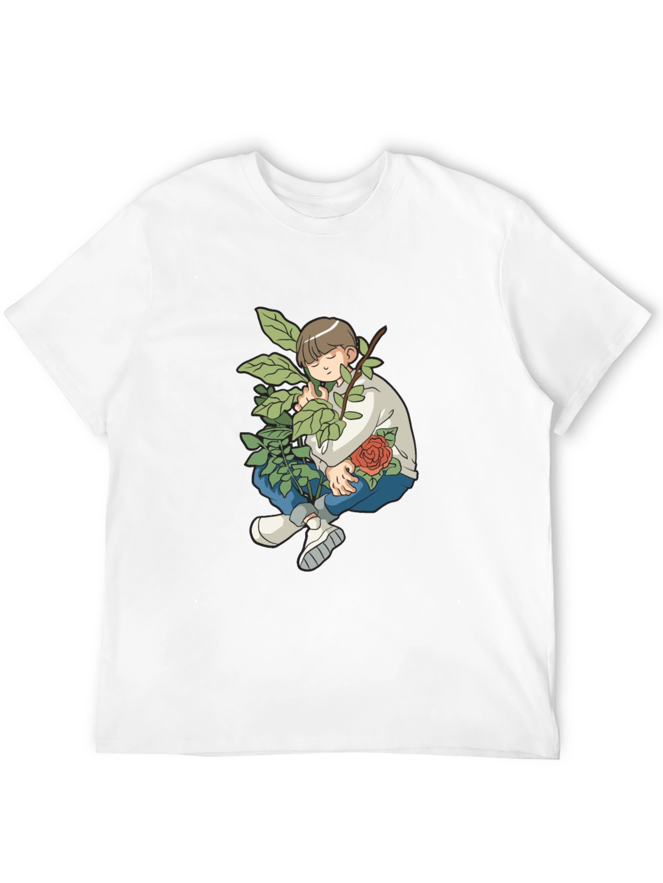 Boy With Rose Graphic Black T-Shirt
