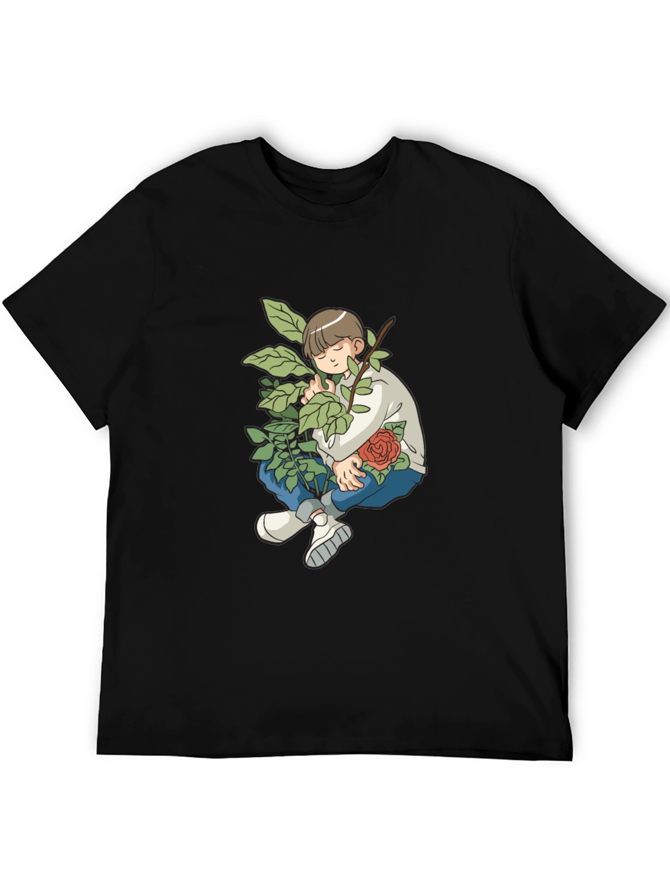 Boy With Rose Graphic Black T-Shirt