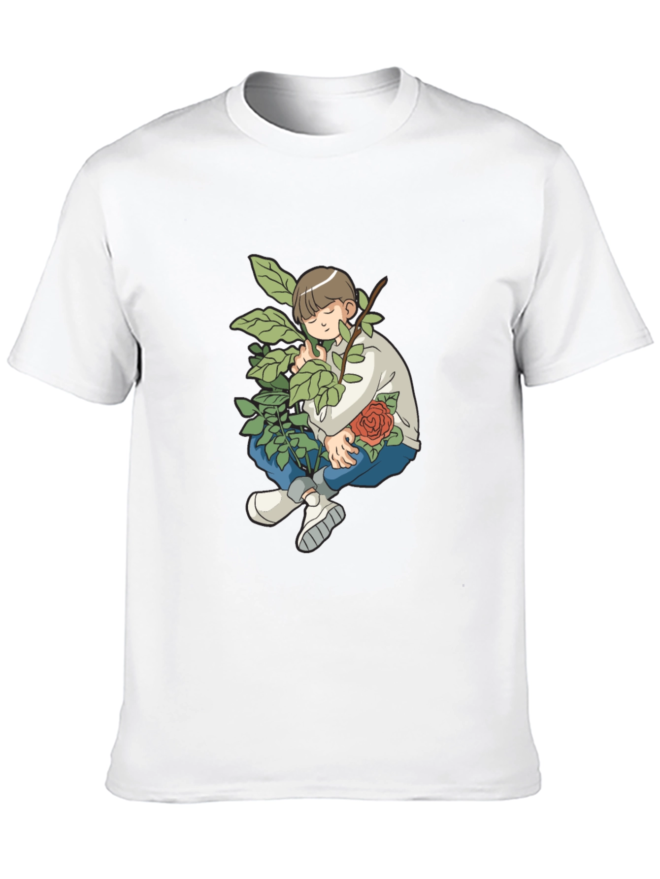 Boy With Rose Graphic Black T-Shirt