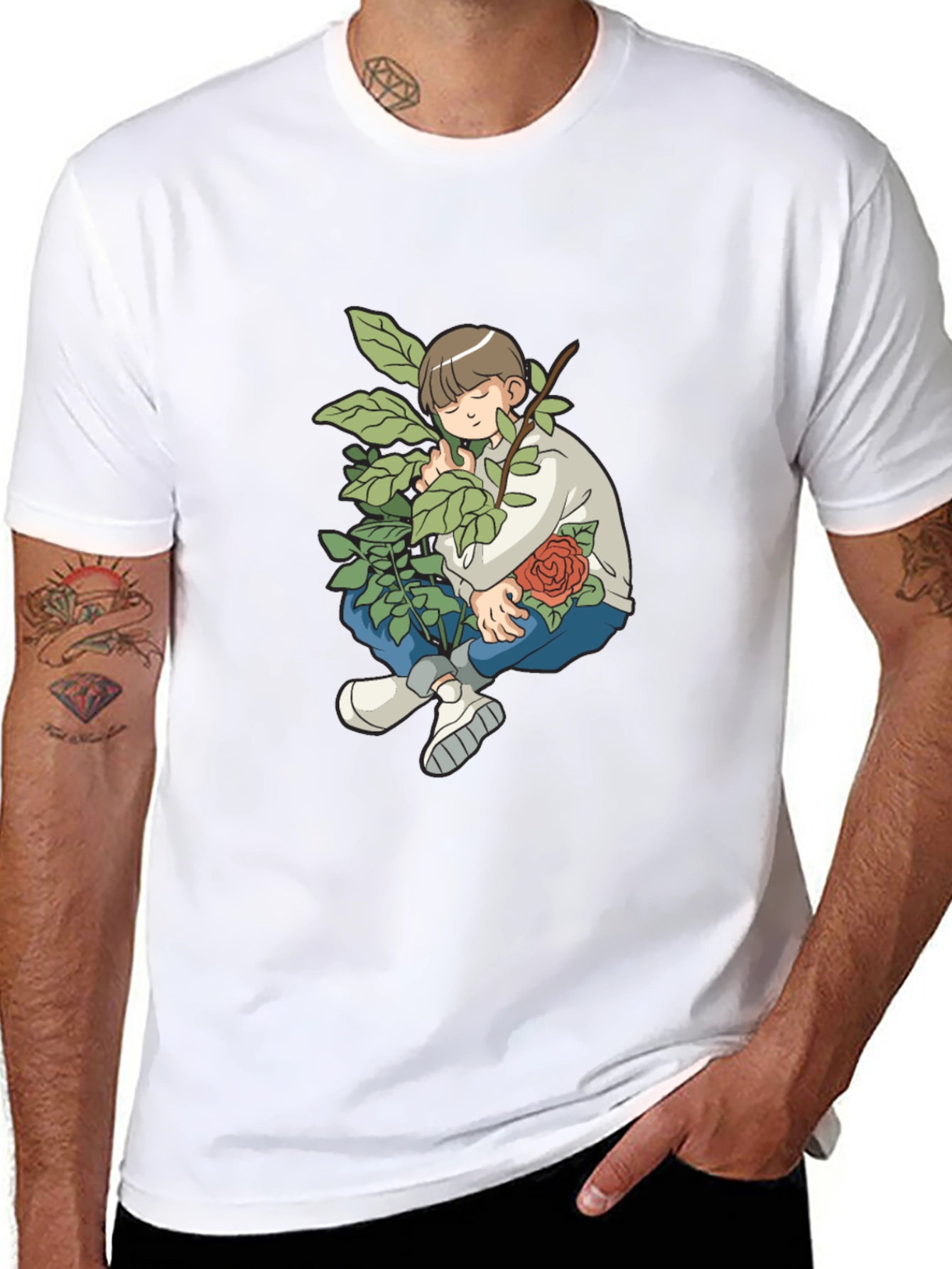 Boy With Rose Graphic Black T-Shirt