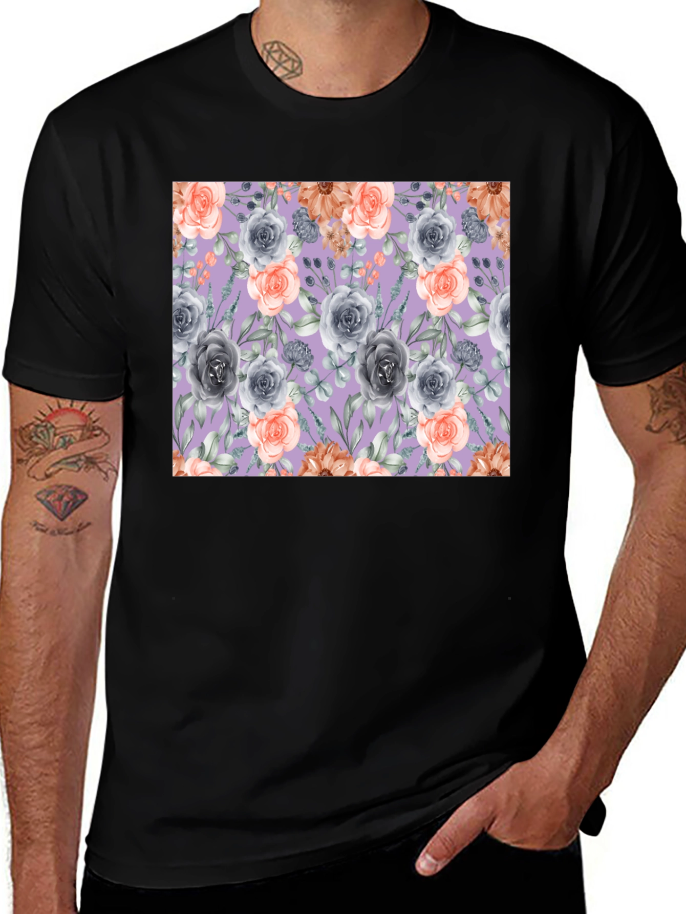 Floral Roses Print T-Shirt for Men