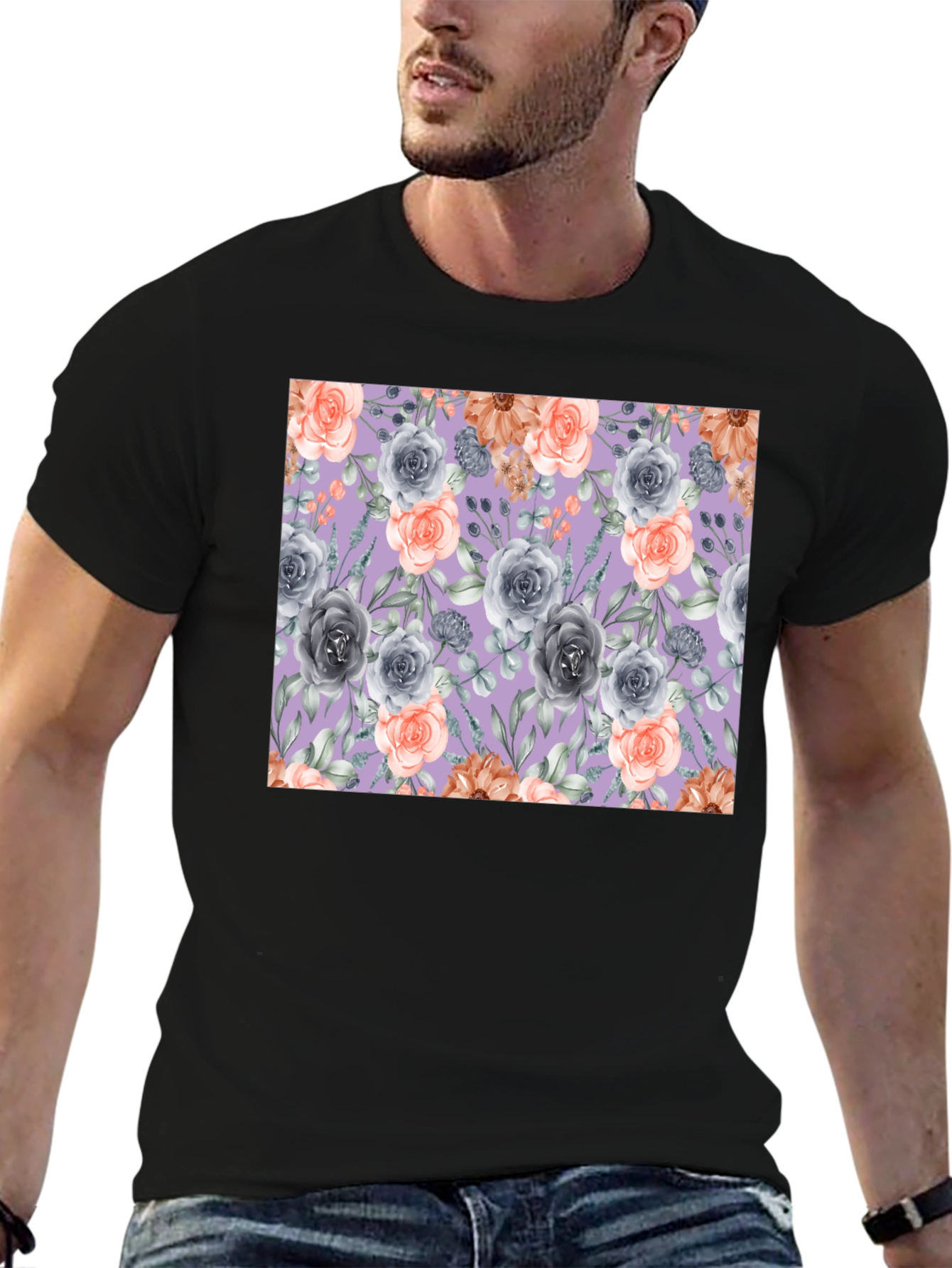 Floral Roses Print T-Shirt for Men