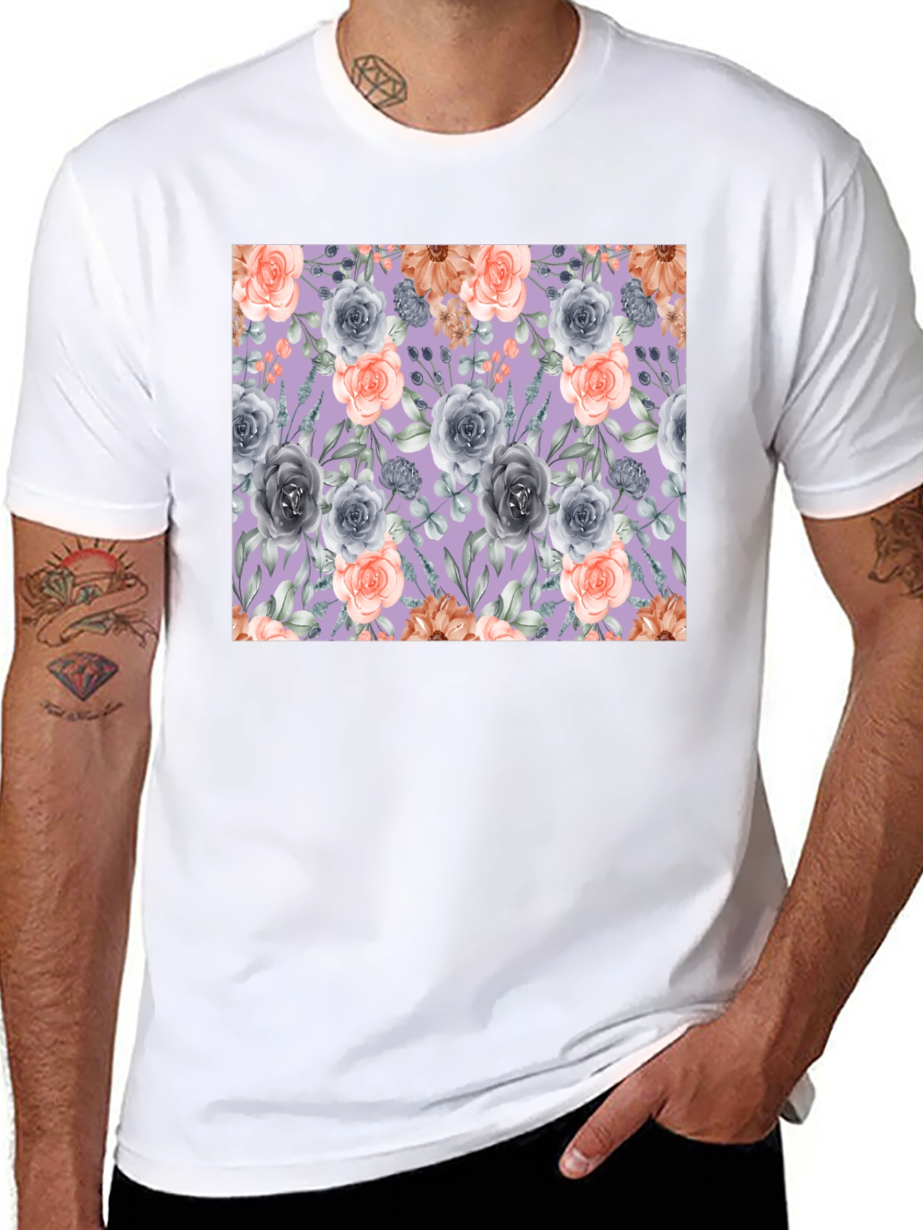 Floral Roses Print T-Shirt for Men