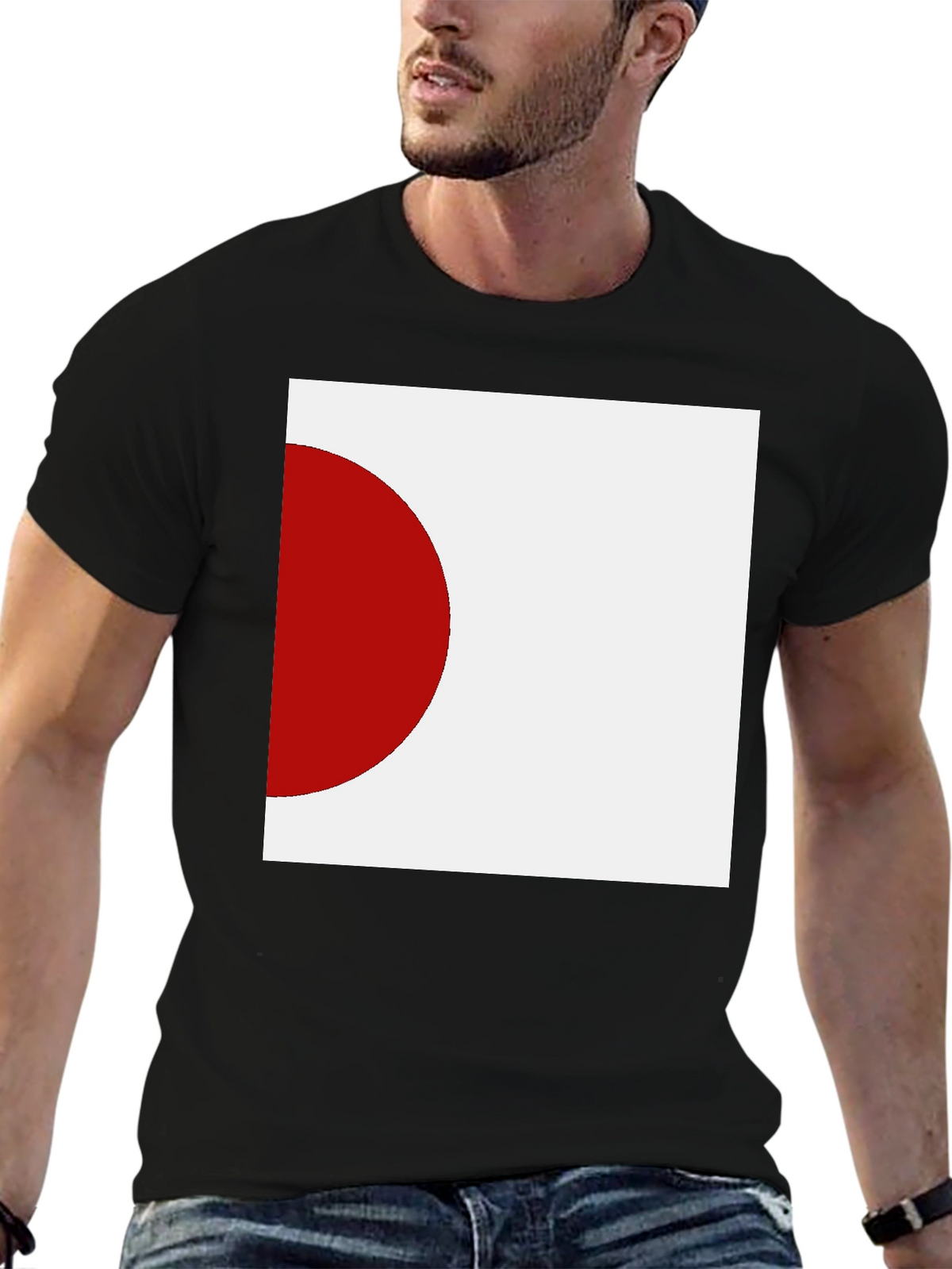 Minimalist Japan Flag Graphic Black T-Shirt