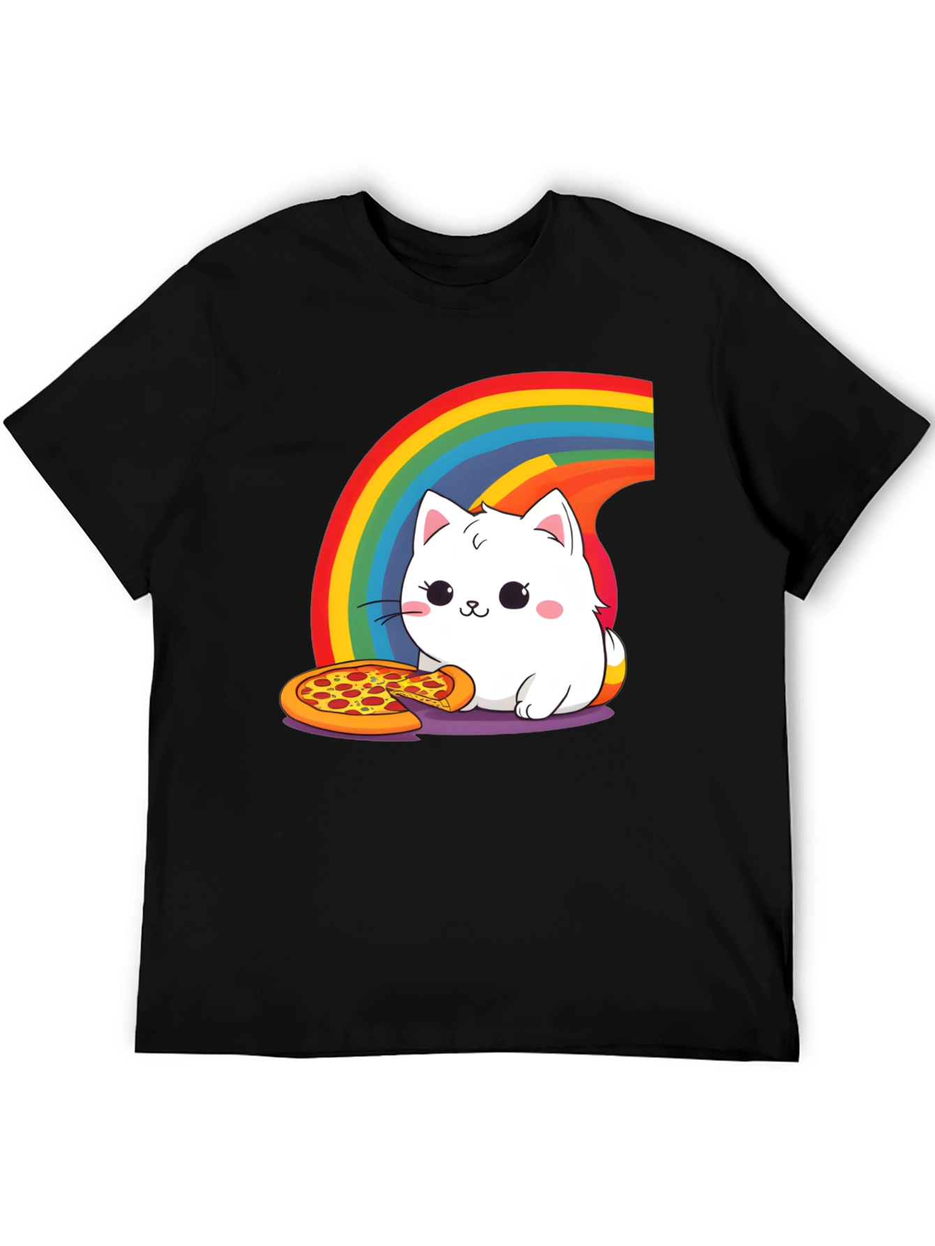 Cute Cat Pizza Rainbow Graphic Tee
