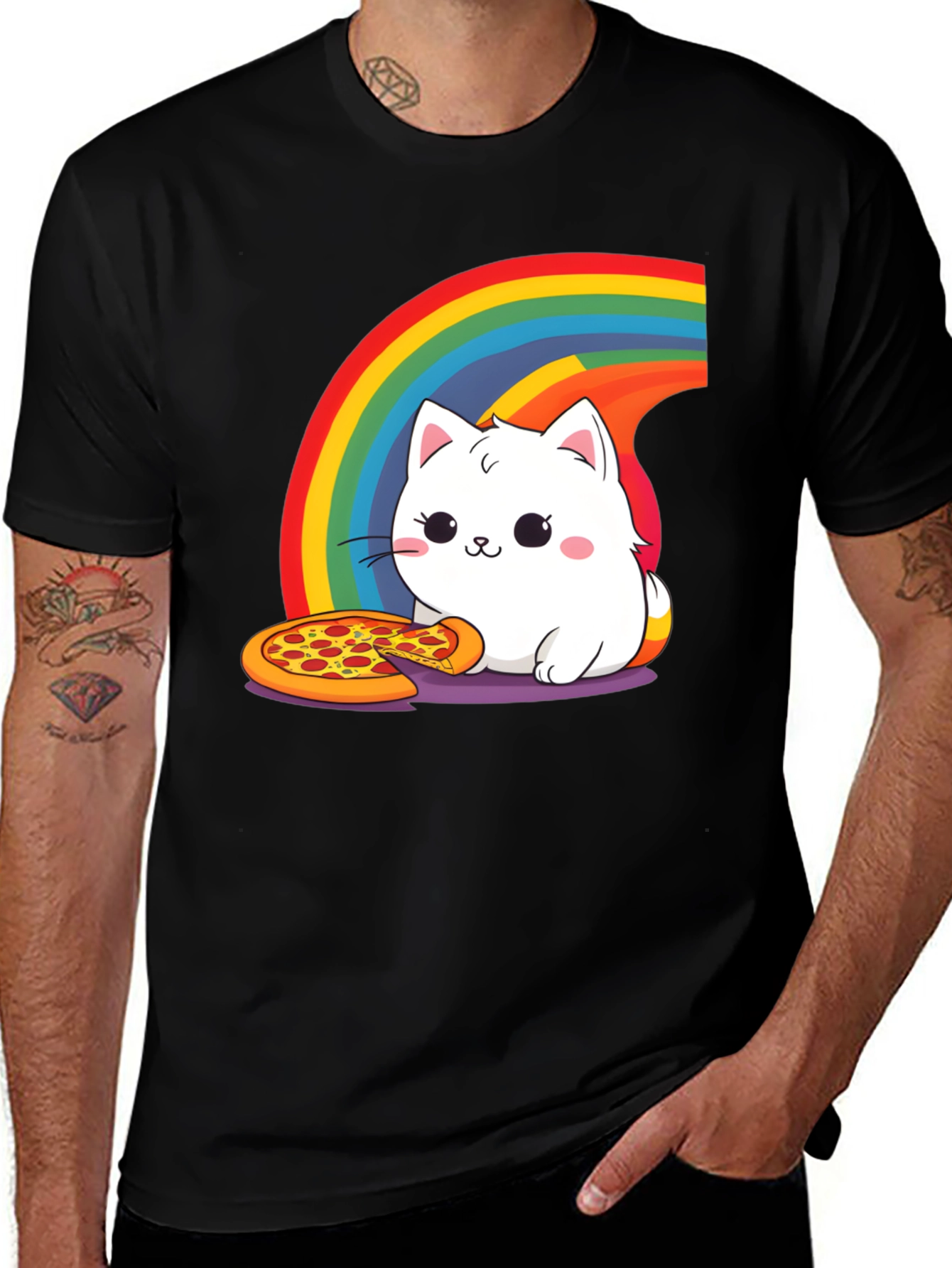 Cute Cat Pizza Rainbow Graphic Tee