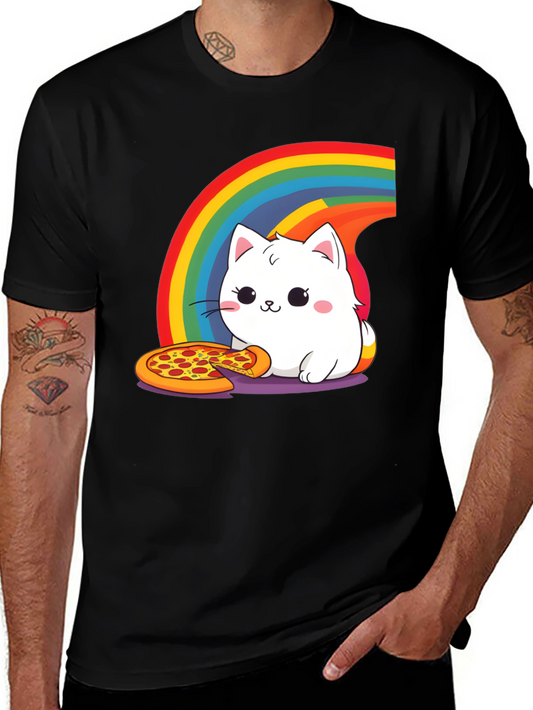 Cute Cat Pizza Rainbow Graphic Tee