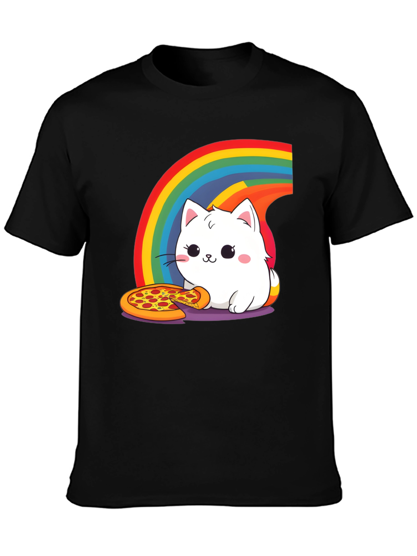 Cute Cat Pizza Rainbow Graphic Tee