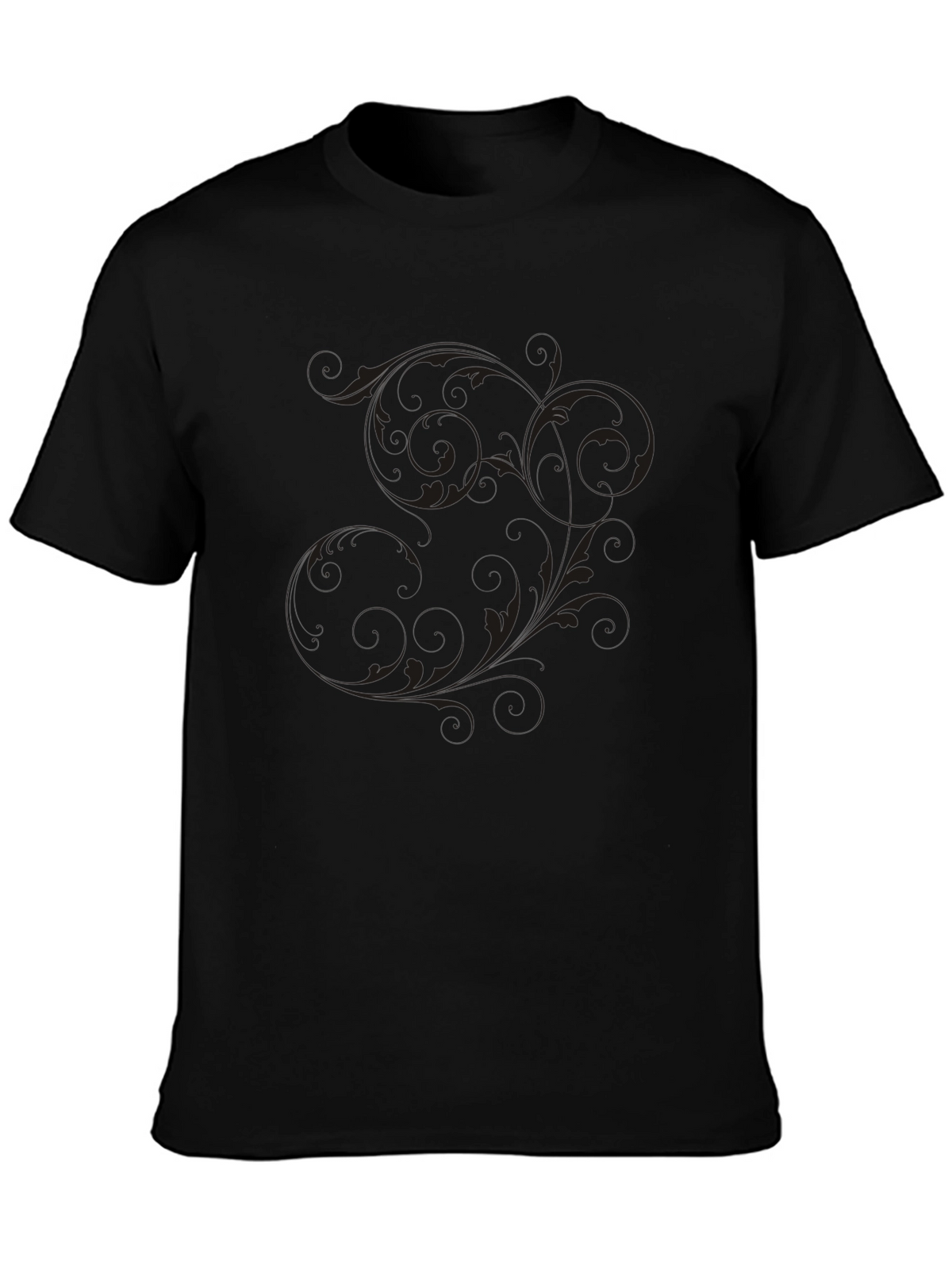 Mens Black T-Shirt with Floral Scroll Design