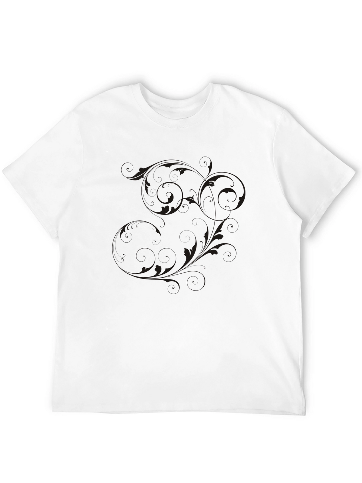 Mens Black T-Shirt with Floral Scroll Design