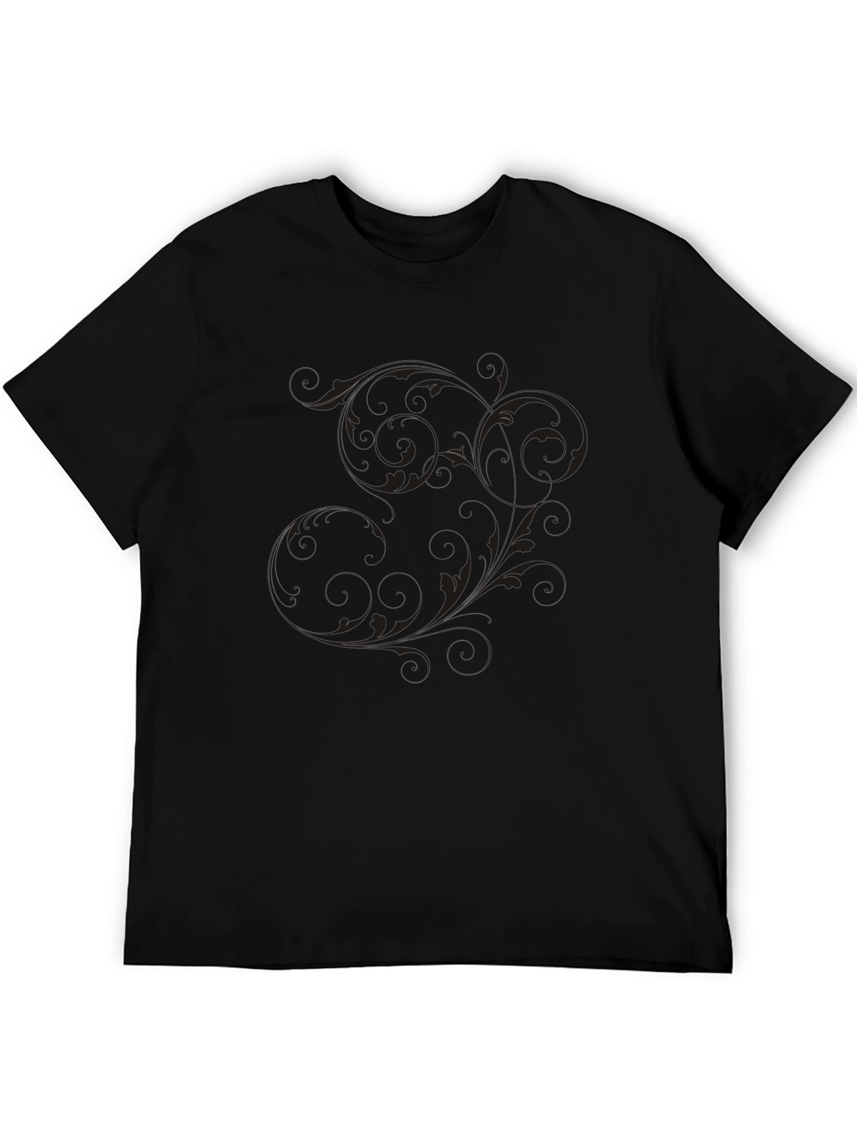 Mens Black T-Shirt with Floral Scroll Design