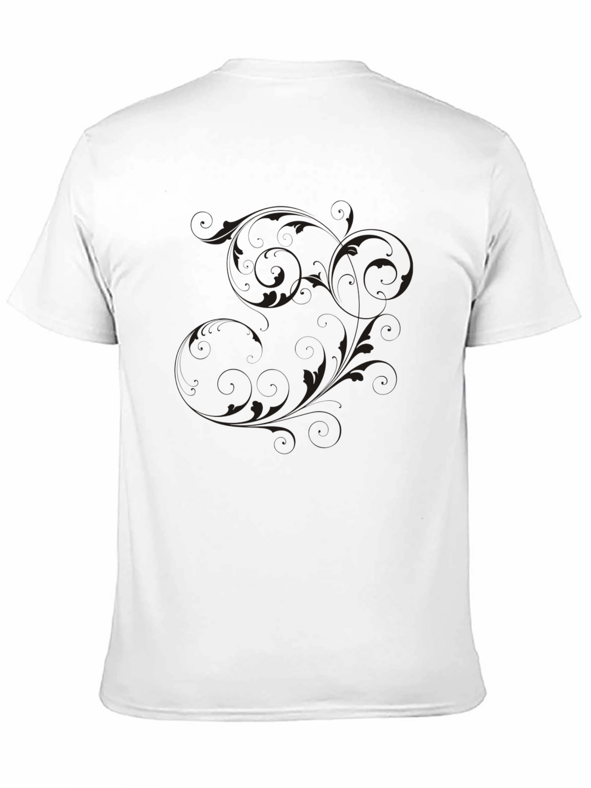 Mens Black T-Shirt with Floral Scroll Design
