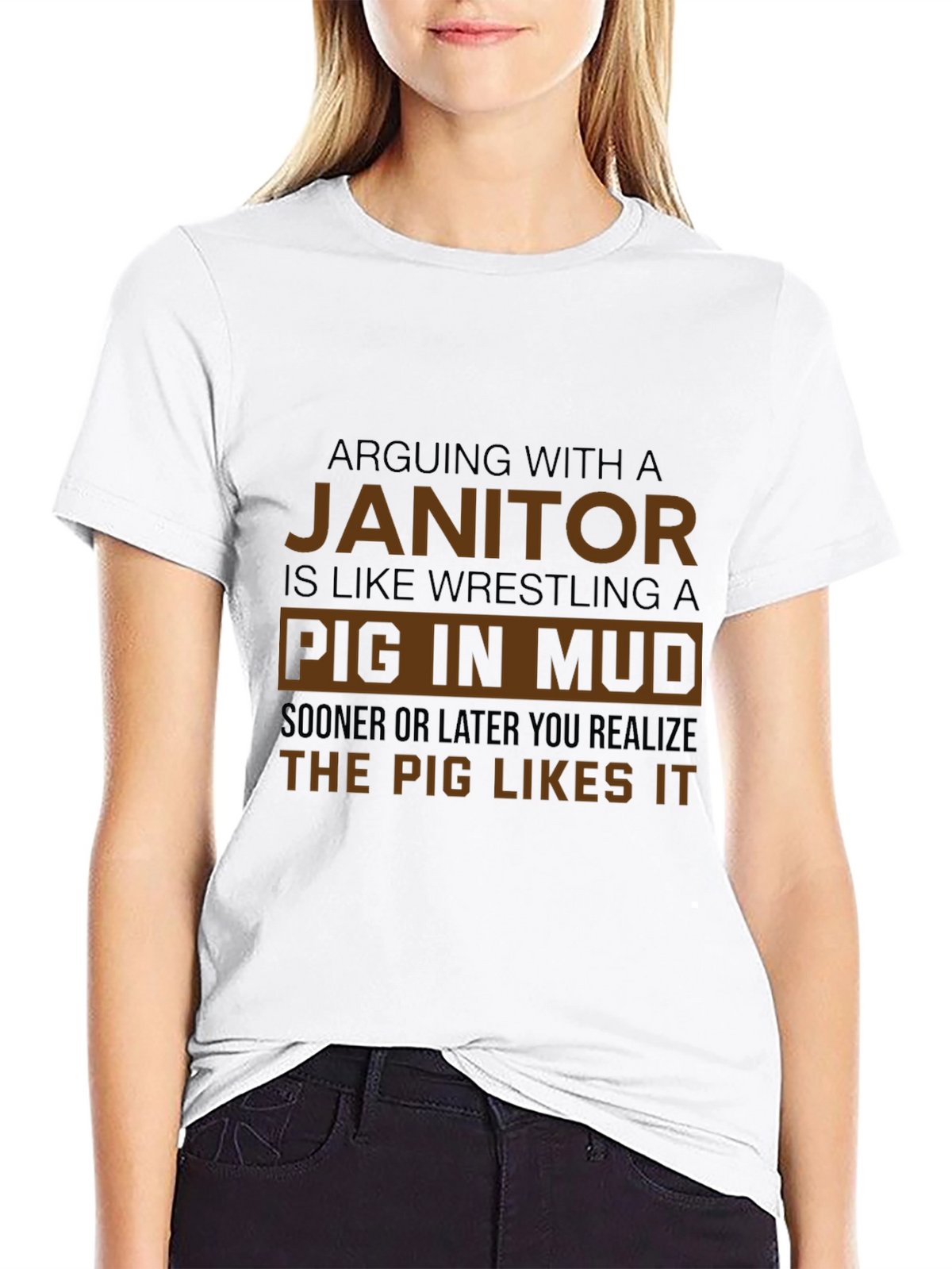Janitor Pig in Mud Humor T-Shirt