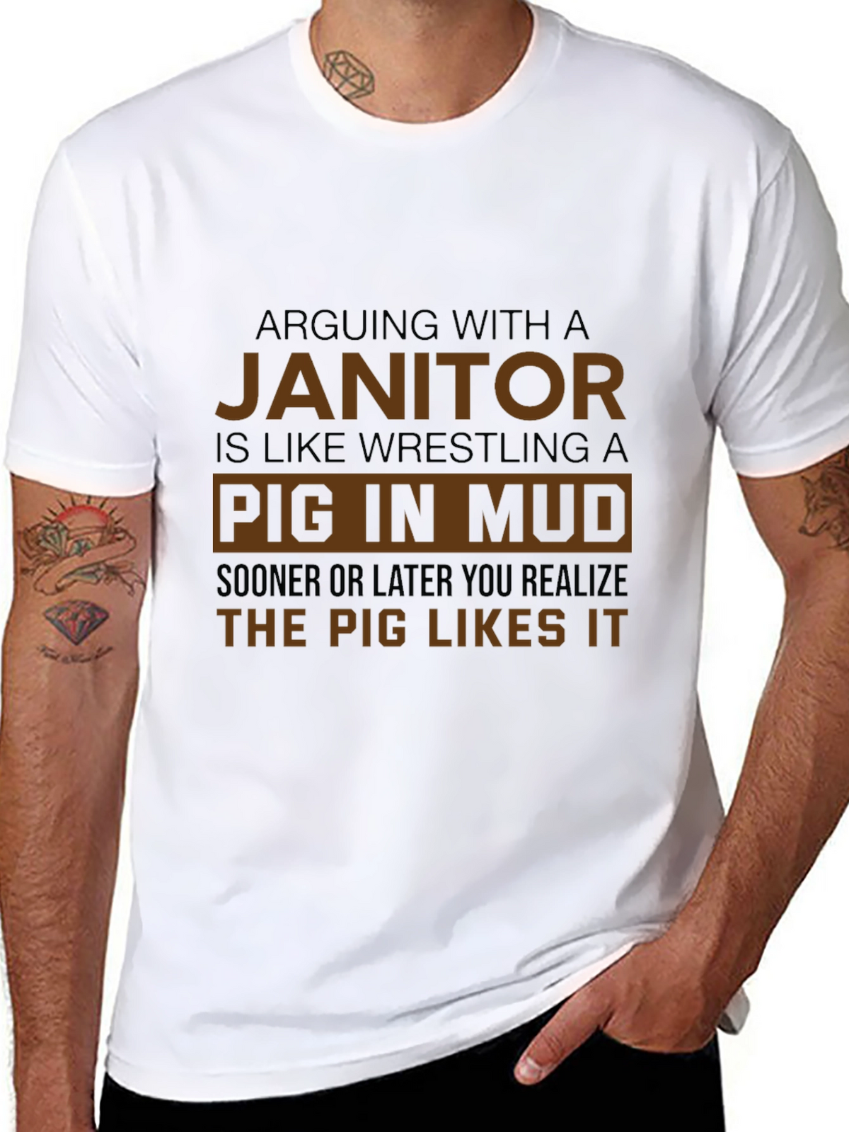 Janitor Pig in Mud Humor T-Shirt