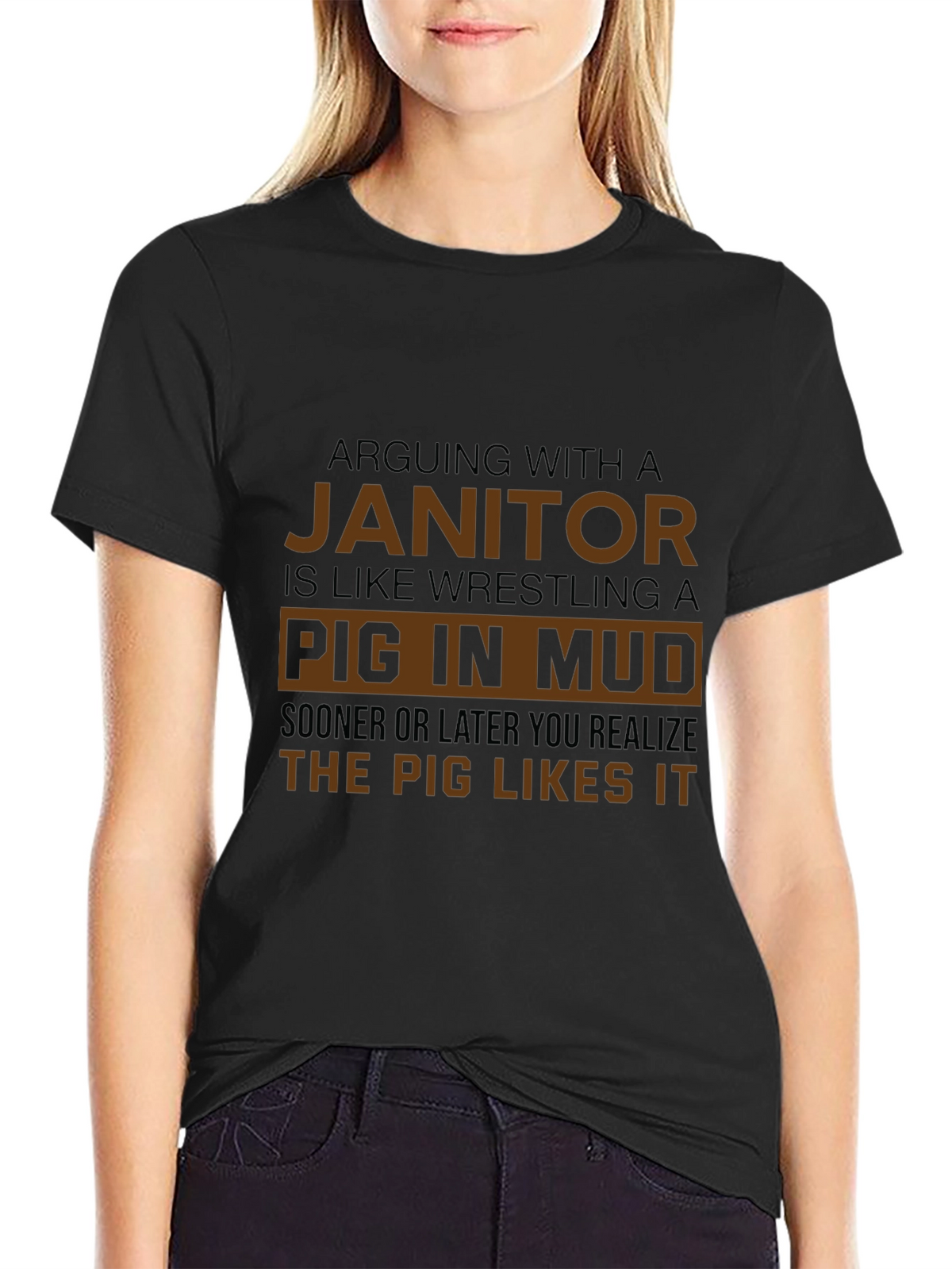 Janitor Pig in Mud Humor T-Shirt
