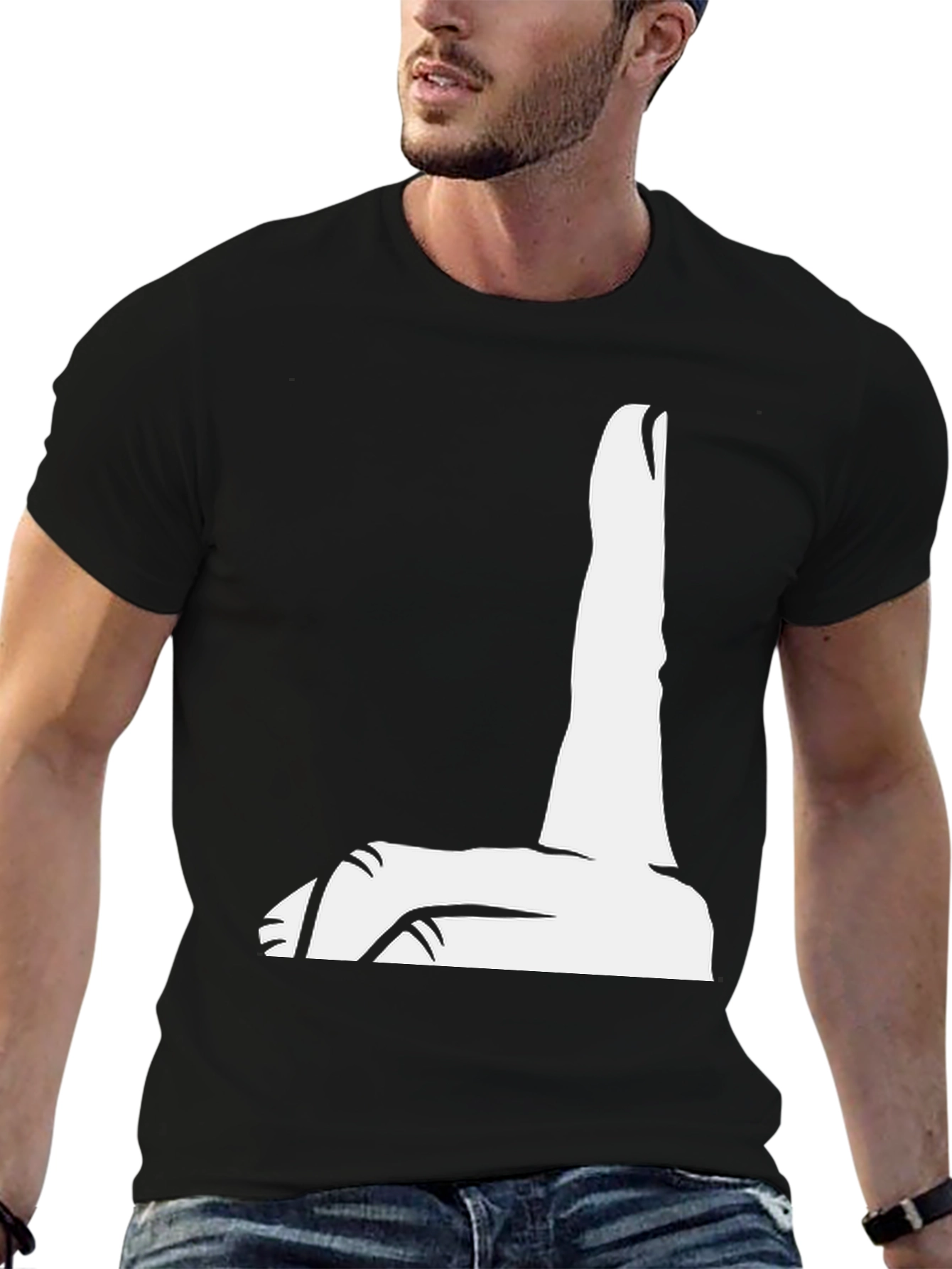 Black T-Shirt with Finger Pointing Design