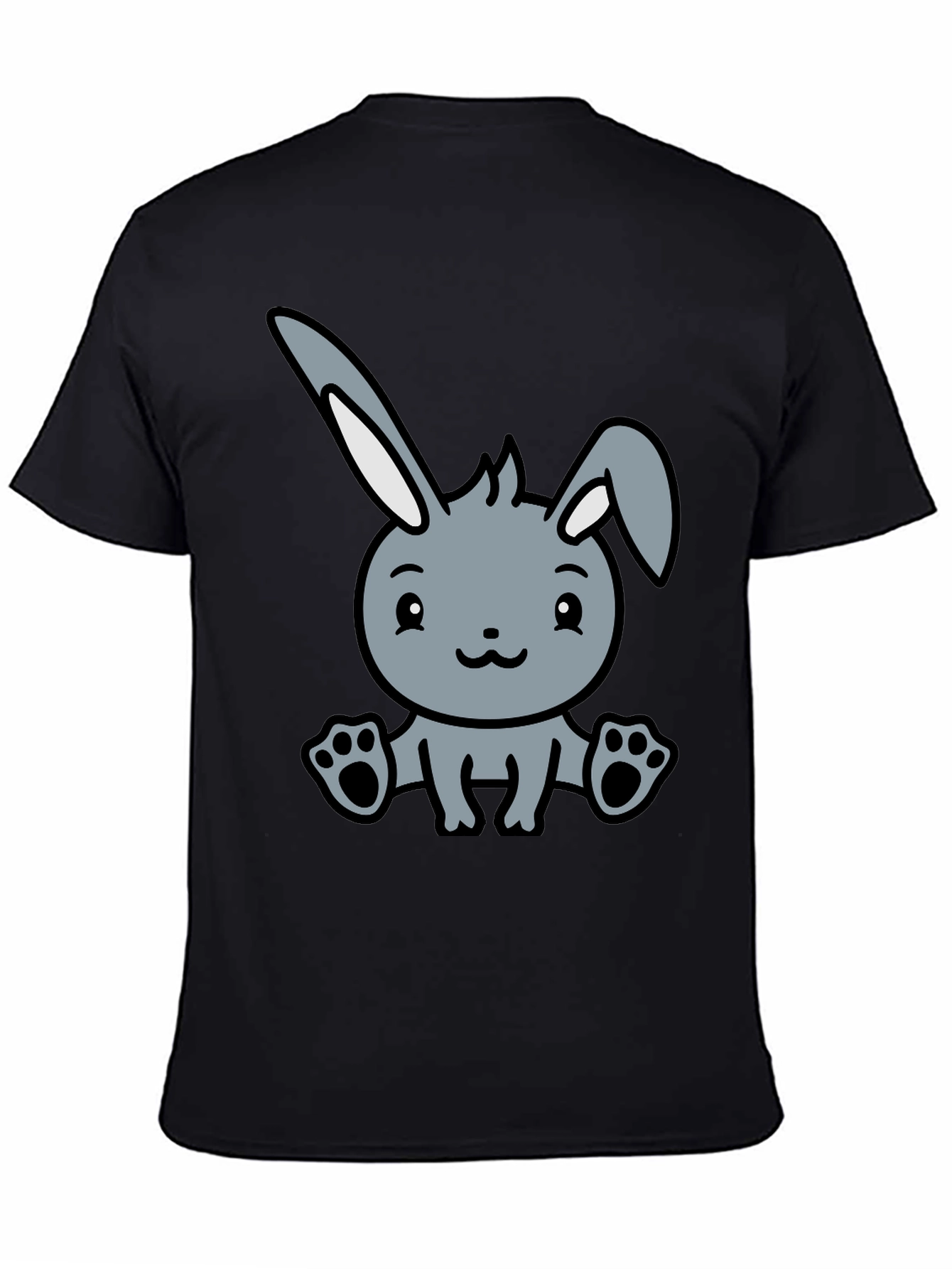 Cute Cartoon Bunny Graphic Black T-Shirt