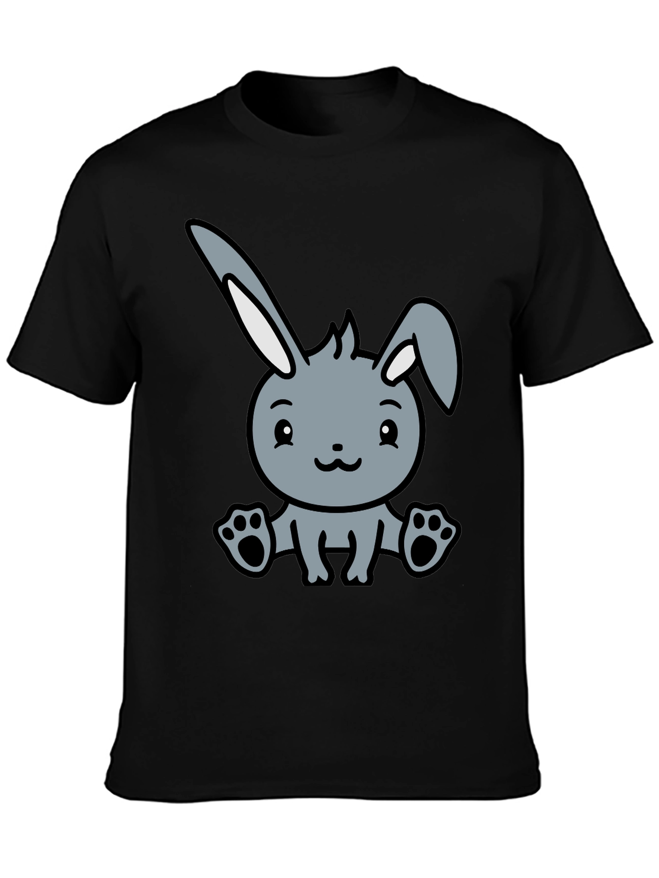 Cute Cartoon Bunny Graphic Black T-Shirt