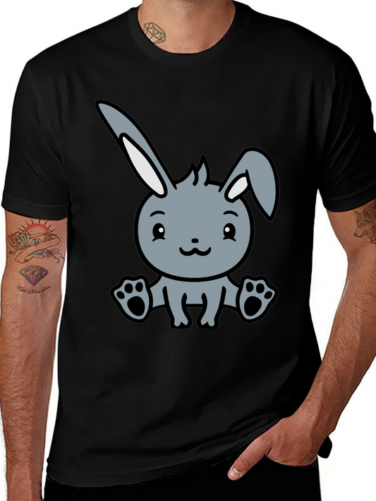 Cute Cartoon Bunny Graphic Black T-Shirt
