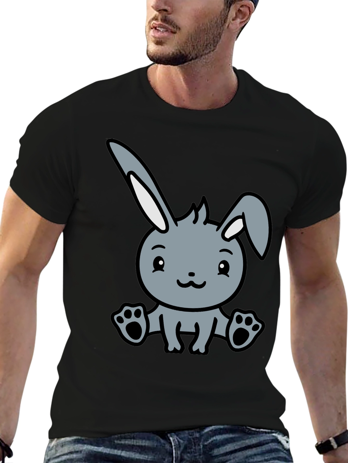 Cute Cartoon Bunny Graphic Black T-Shirt