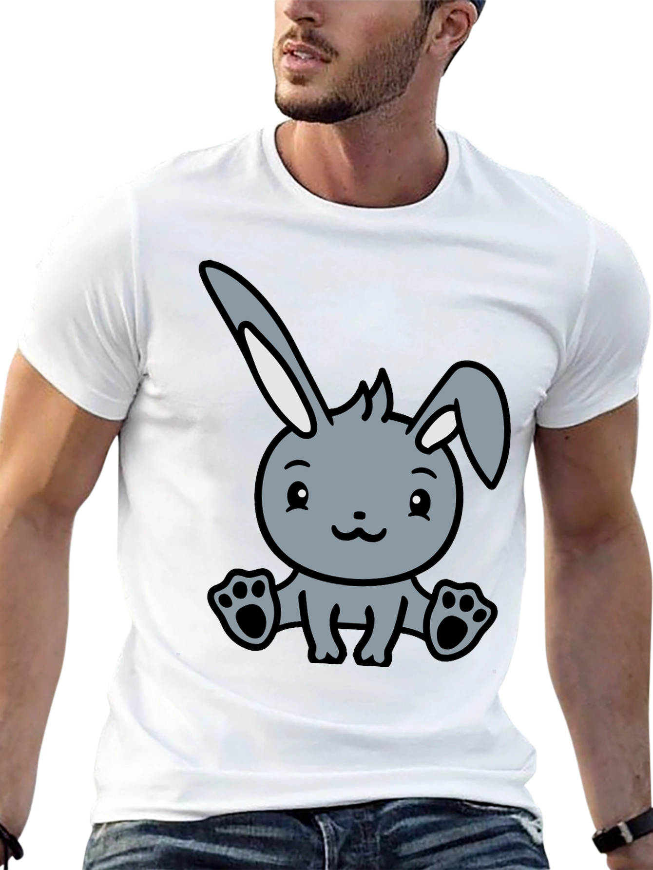 Cute Cartoon Bunny Graphic Black T-Shirt