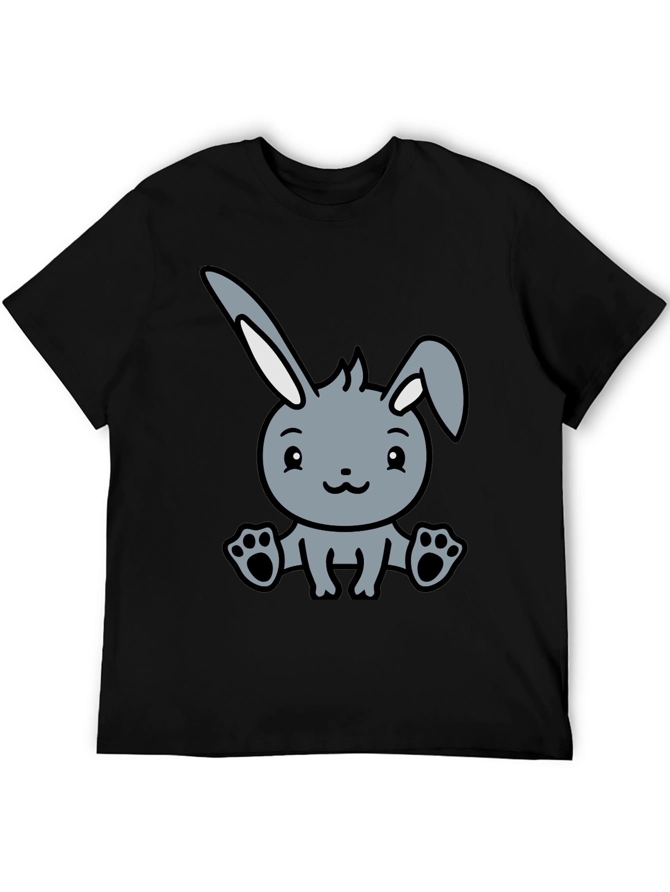 Cute Cartoon Bunny Graphic Black T-Shirt