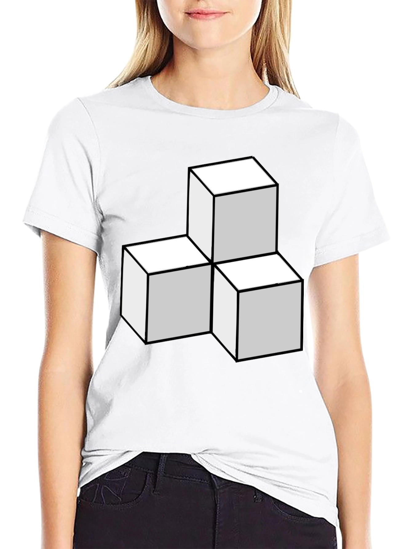 Geometric Cube Stack T-Shirt - Modern Design