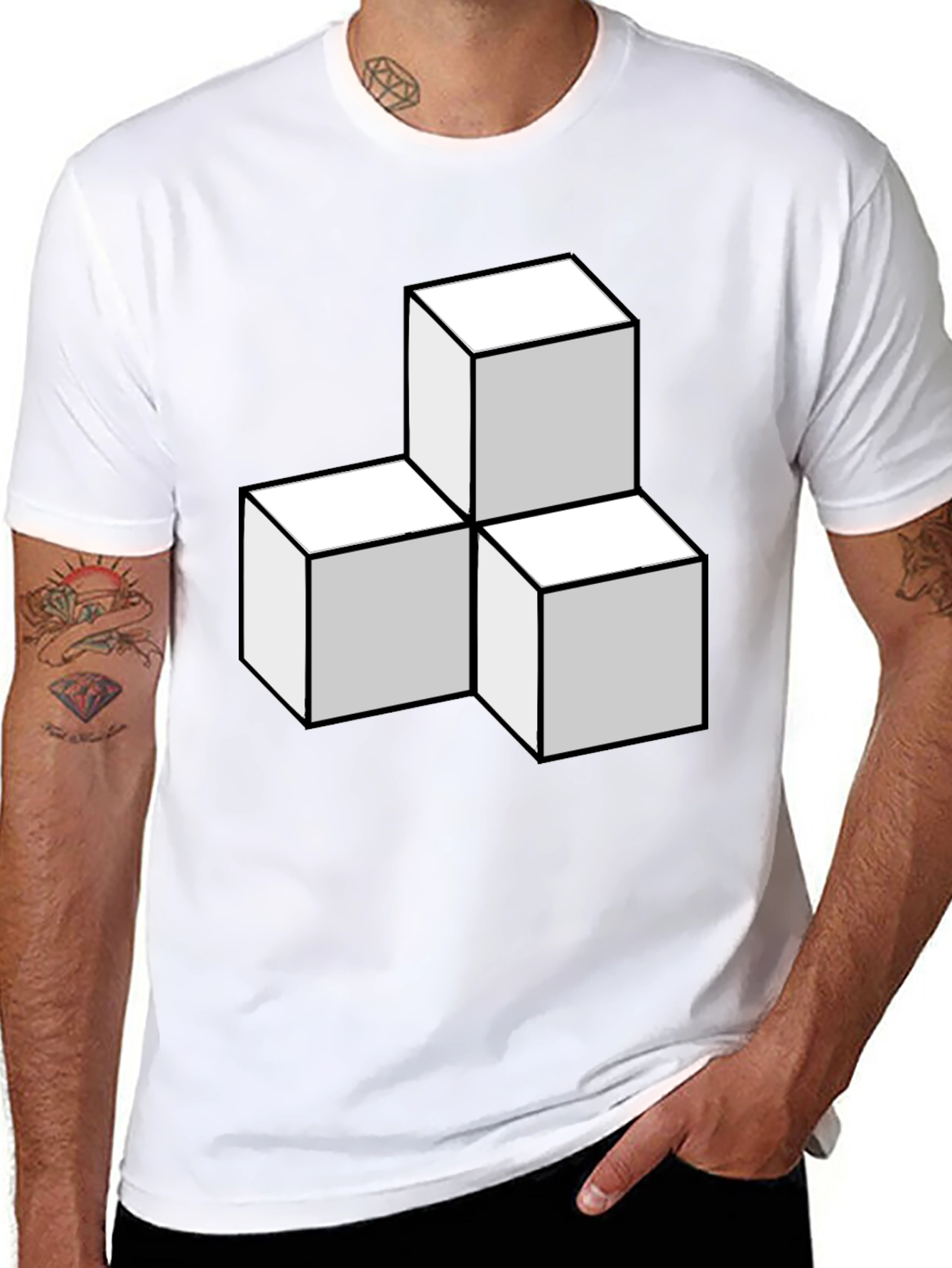 Geometric Cube Stack T-Shirt - Modern Design