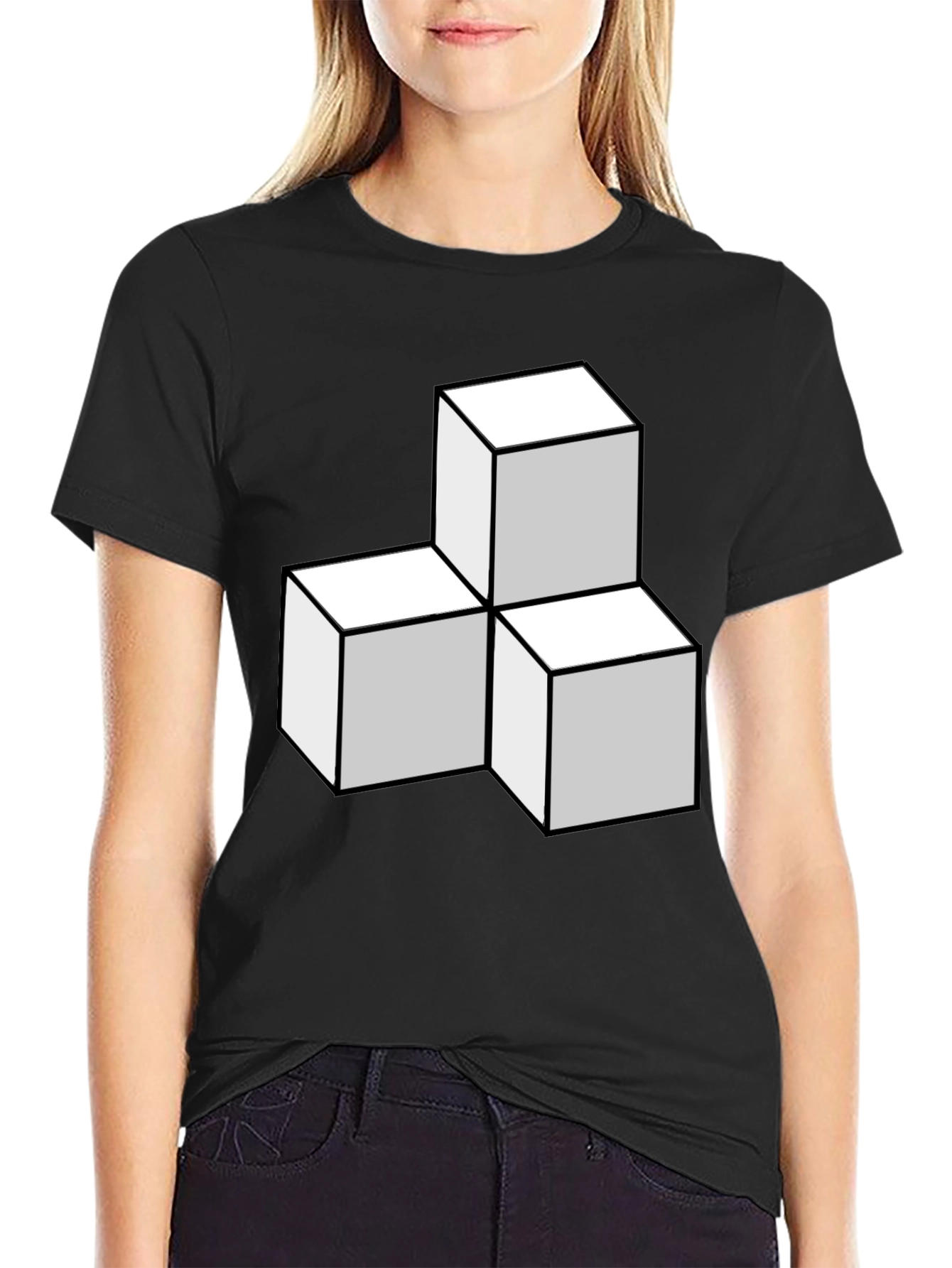 Geometric Cube Stack T-Shirt - Modern Design