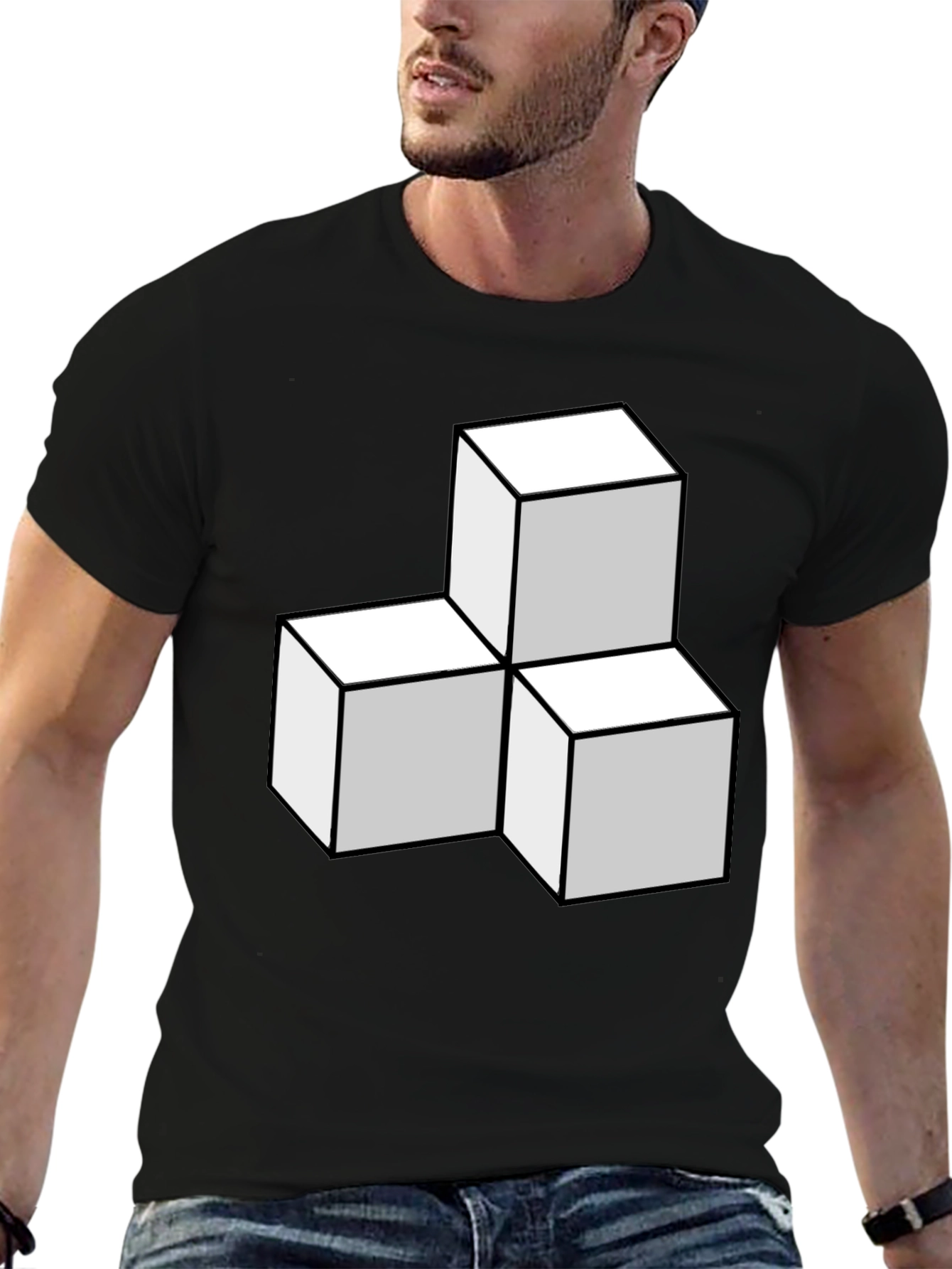 Geometric Cube Stack T-Shirt - Modern Design