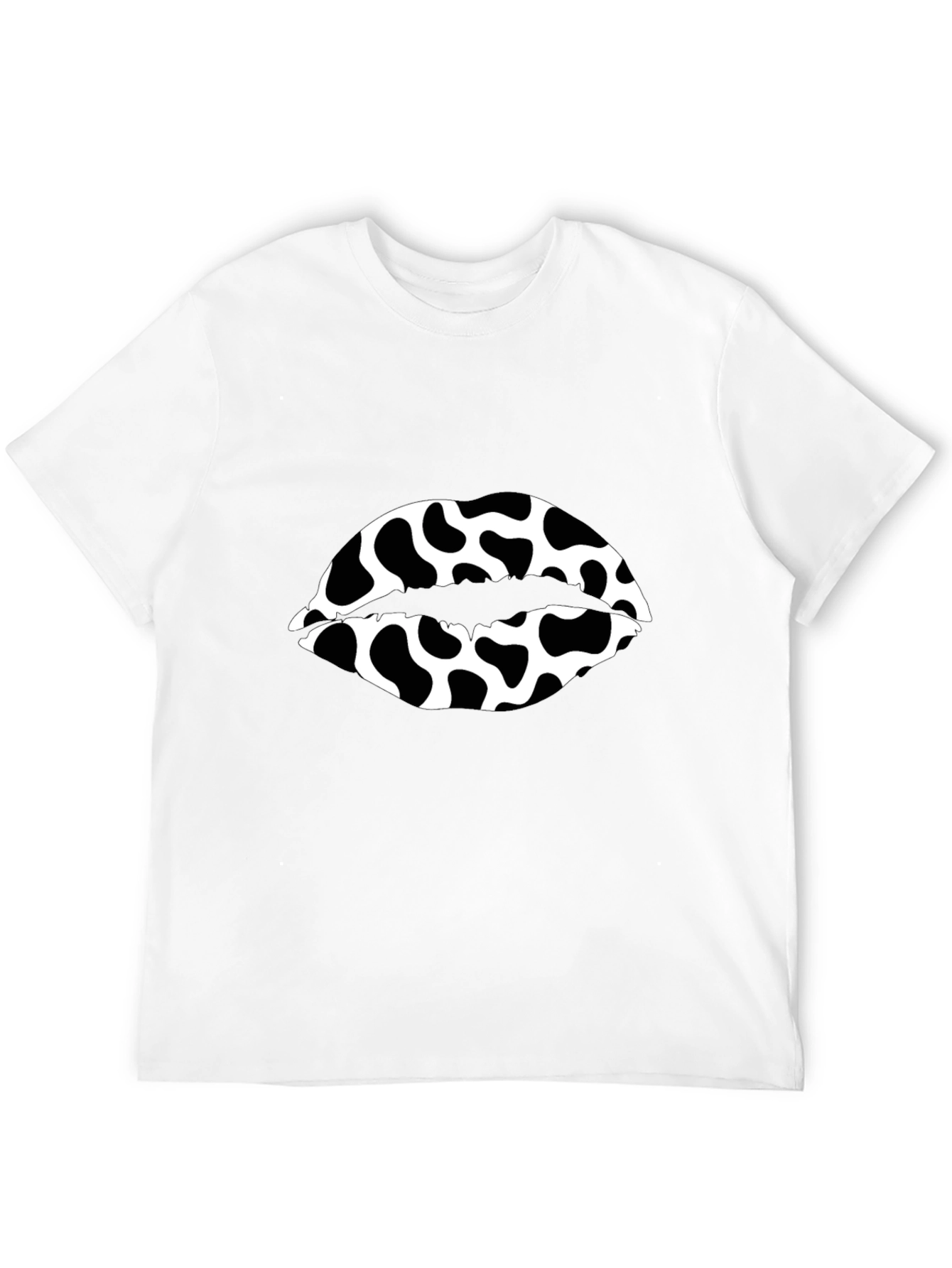 Cow Print Lips Graphic Black T-Shirt