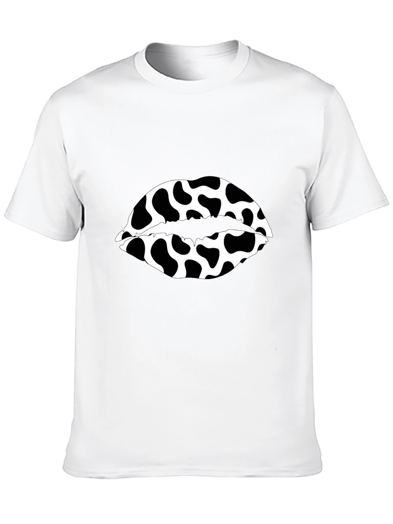 Cow Print Lips Graphic Black T-Shirt