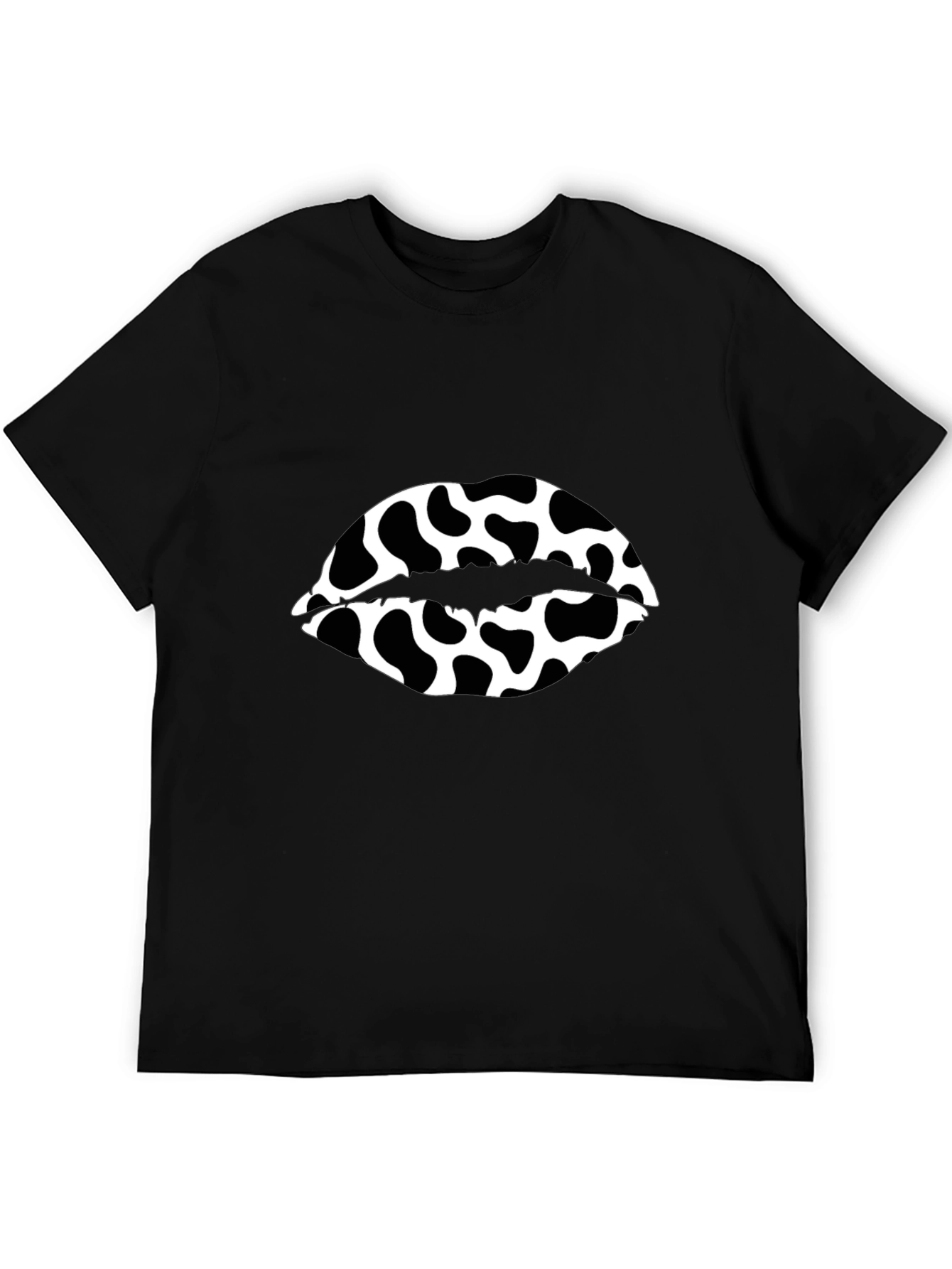 Cow Print Lips Graphic Black T-Shirt
