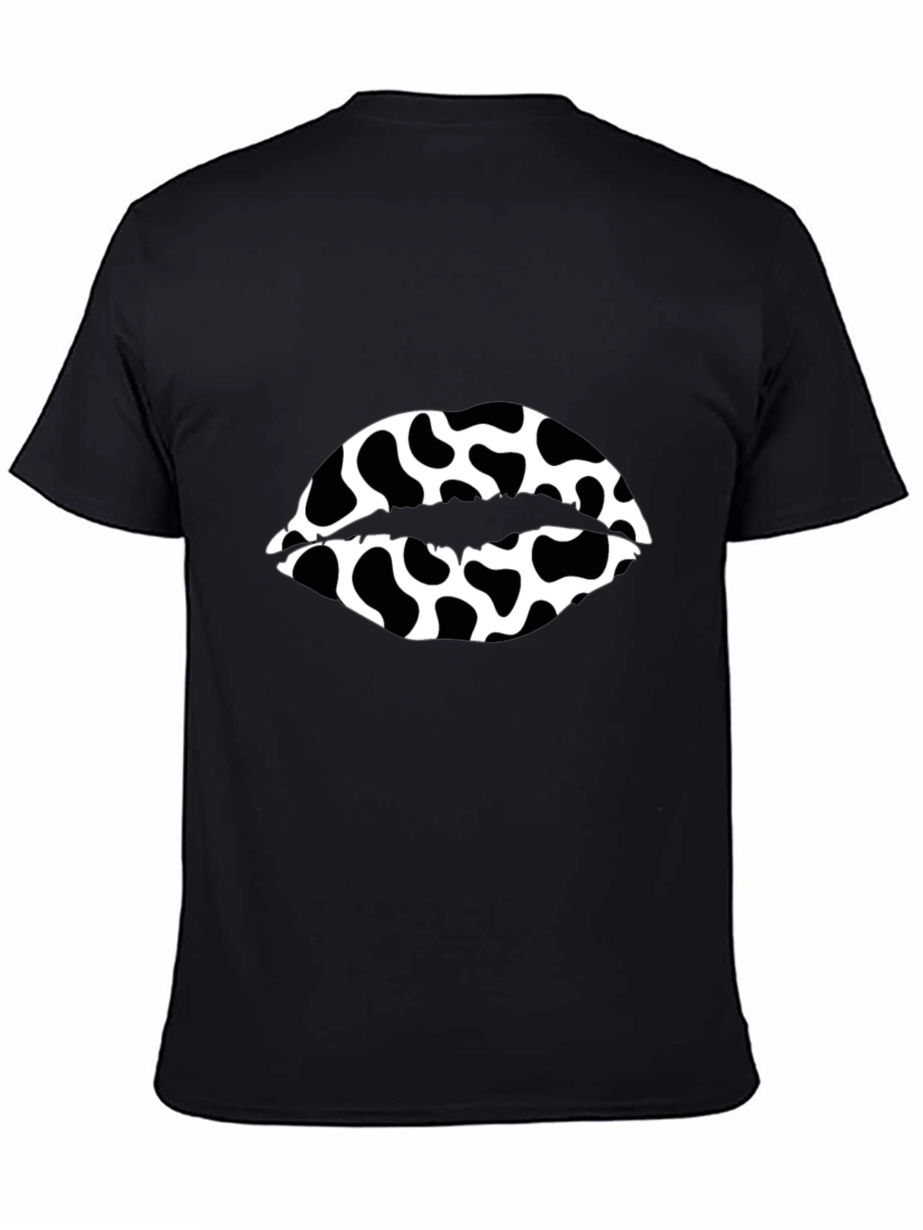 Cow Print Lips Graphic Black T-Shirt