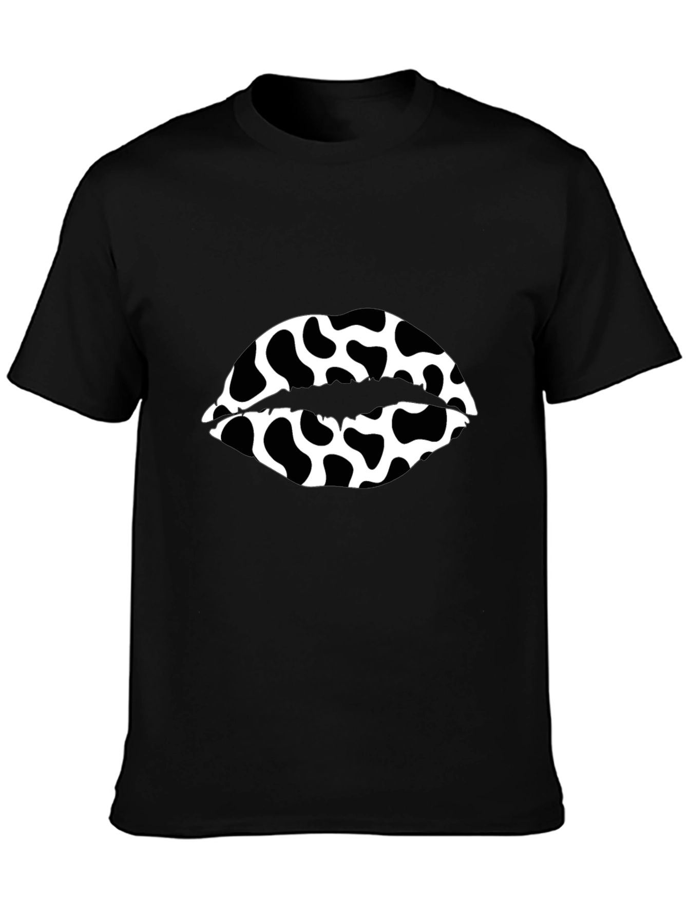 Cow Print Lips Graphic Black T-Shirt
