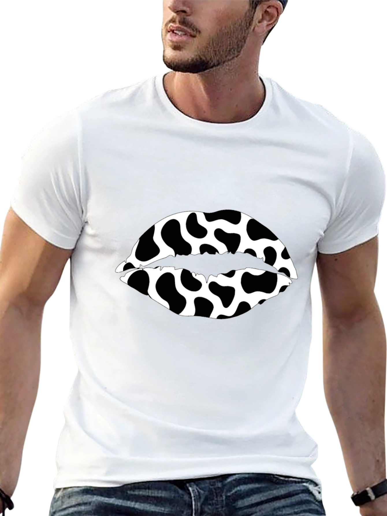Cow Print Lips Graphic Black T-Shirt