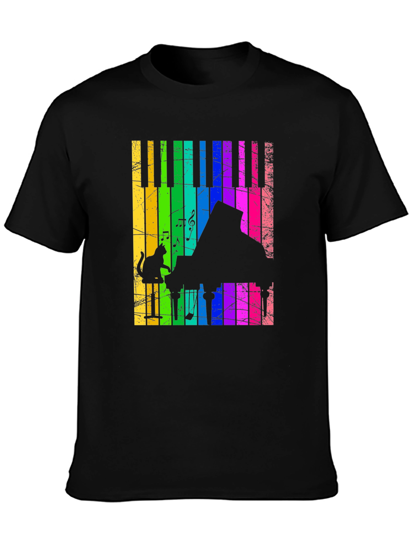 Rainbow Piano Cat T-Shirt - Musical Style