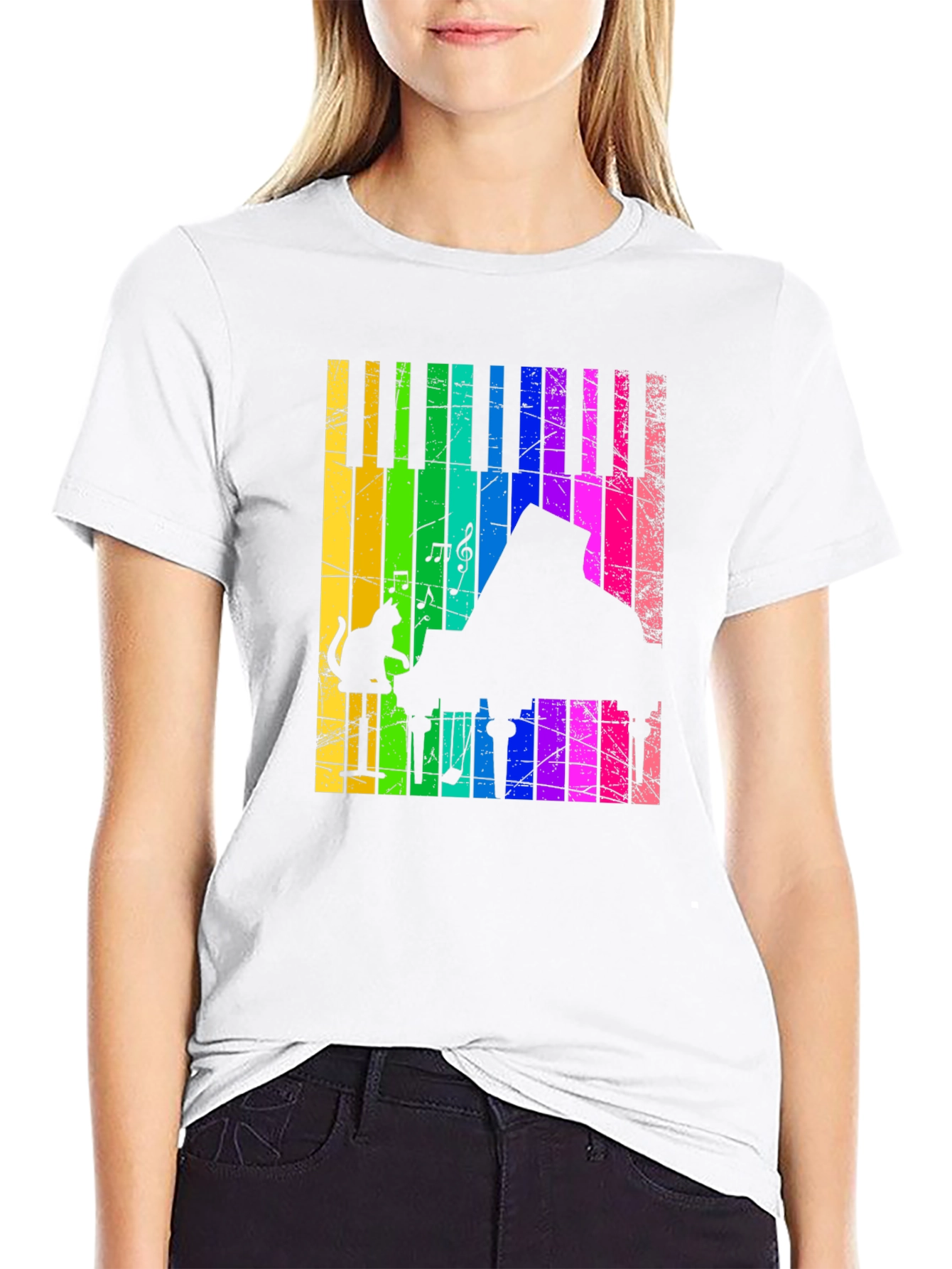 Rainbow Piano Cat T-Shirt - Musical Style