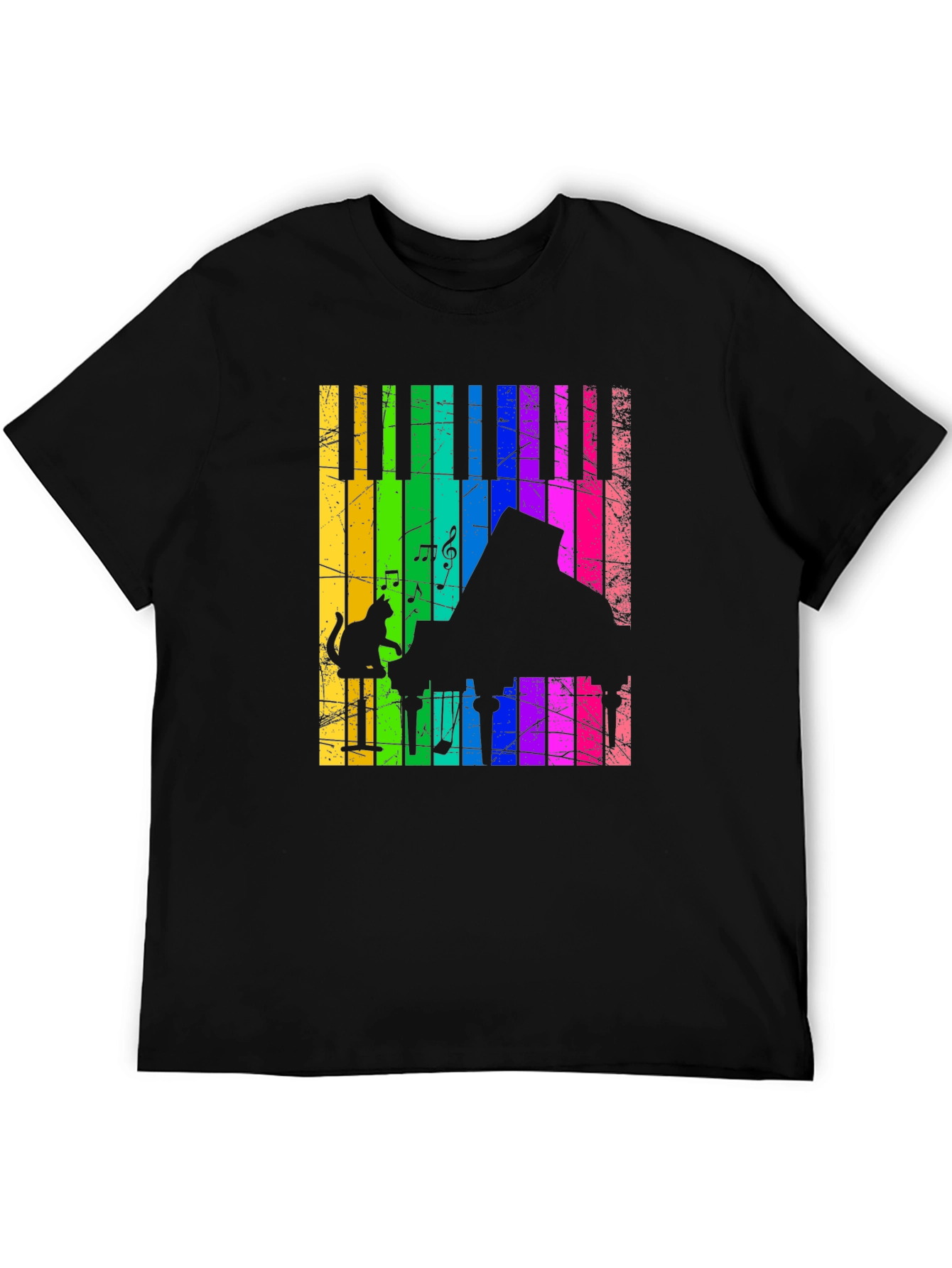 Rainbow Piano Cat T-Shirt - Musical Style