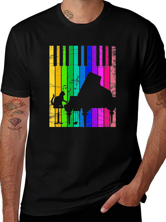 Rainbow Piano Cat T-Shirt - Musical Style