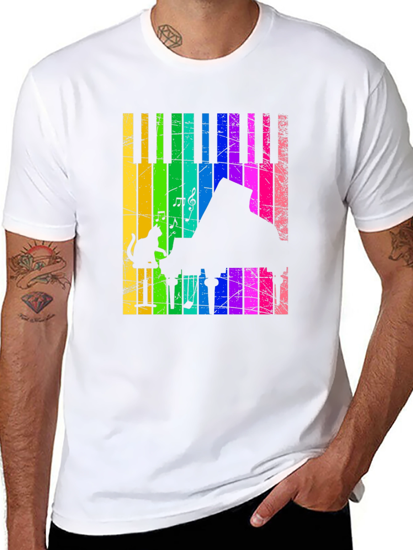 Rainbow Piano Cat T-Shirt - Musical Style