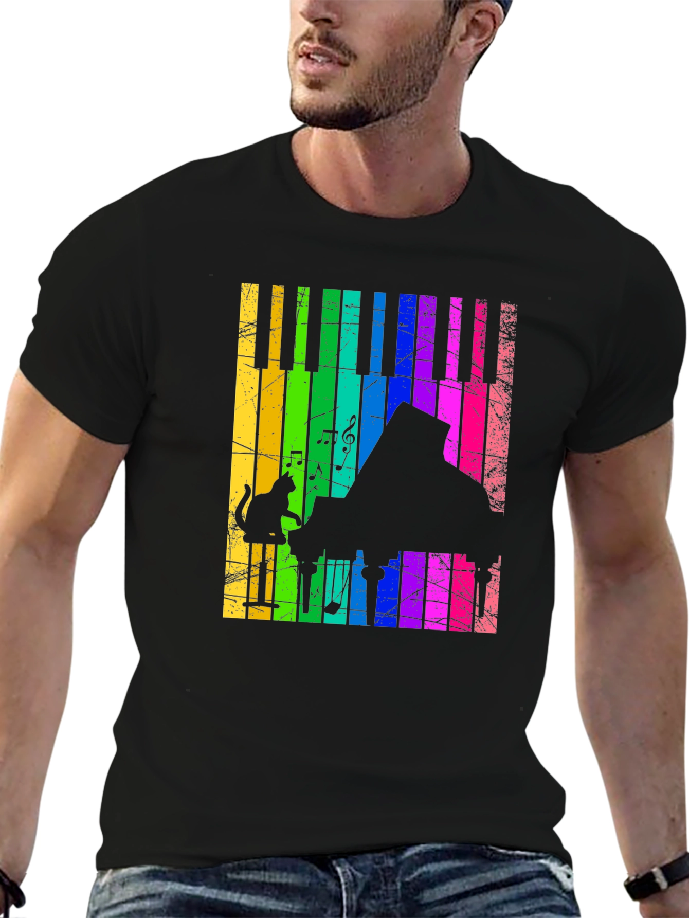 Rainbow Piano Cat T-Shirt - Musical Style