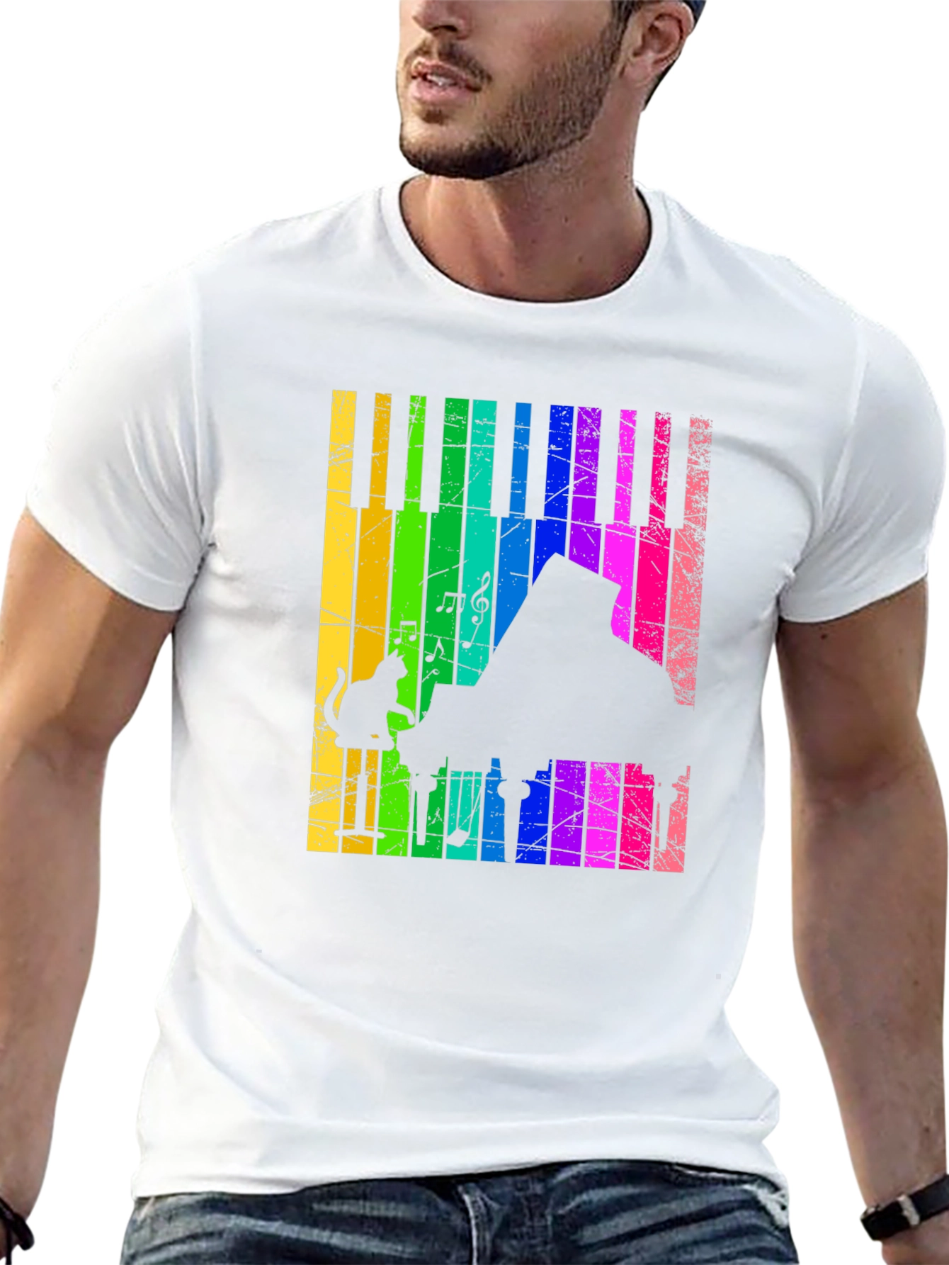 Rainbow Piano Cat T-Shirt - Musical Style