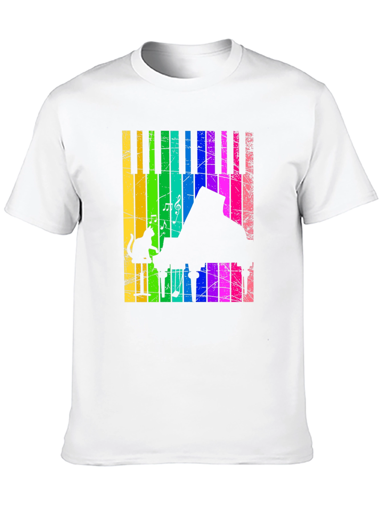 Rainbow Piano Cat T-Shirt - Musical Style