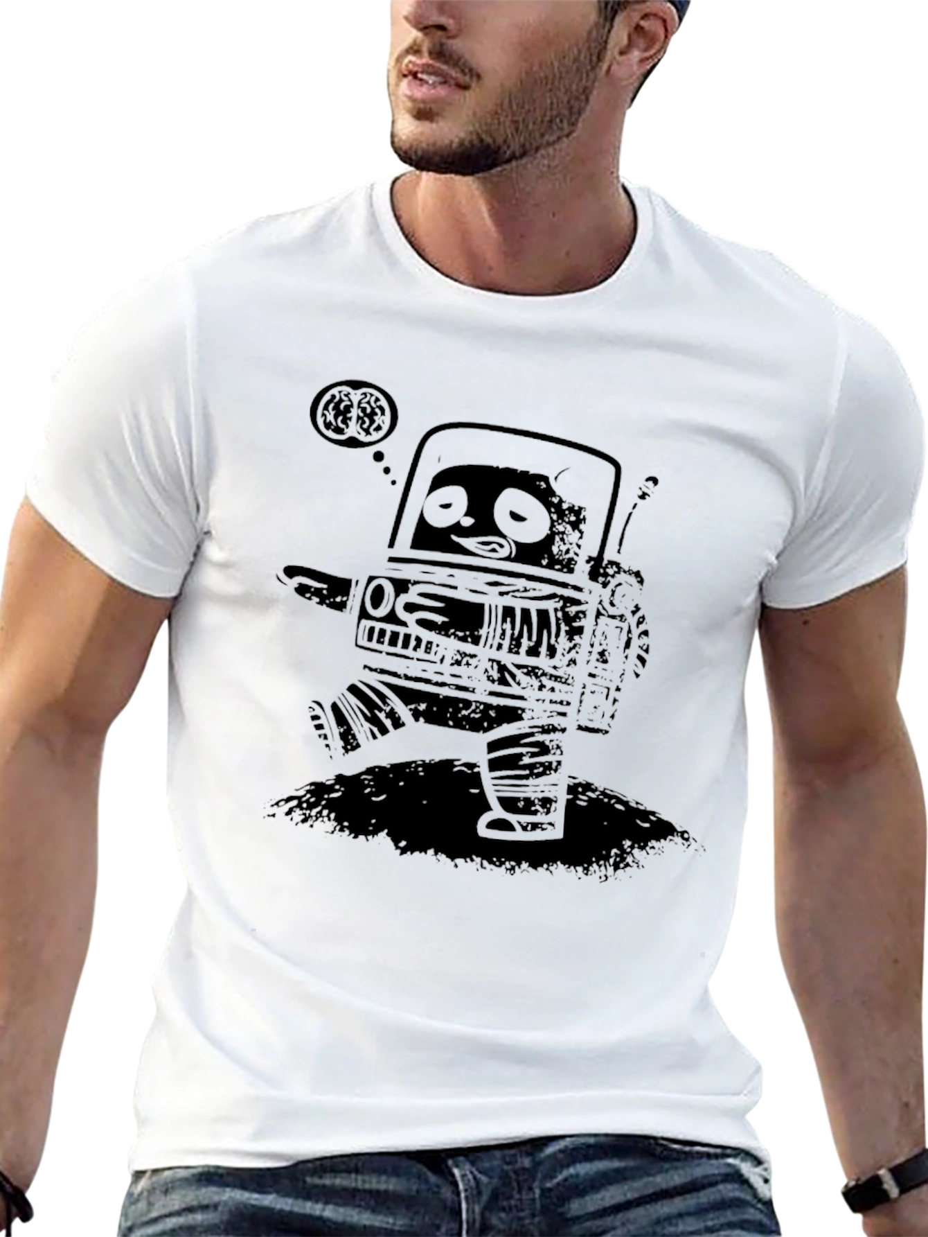 Robot Brain T-Shirt - Mens Black Graphic Tee