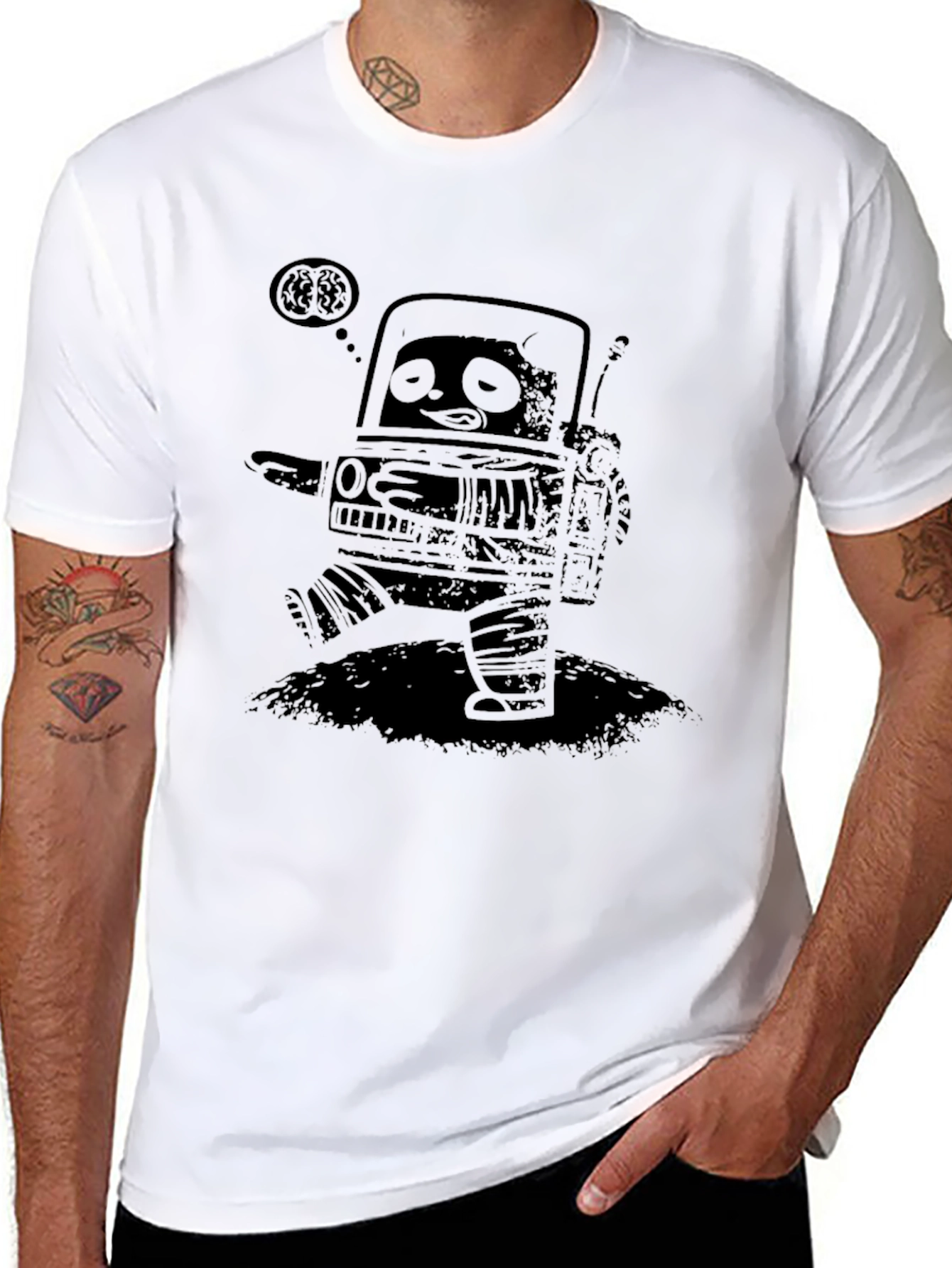 Robot Brain T-Shirt - Mens Black Graphic Tee
