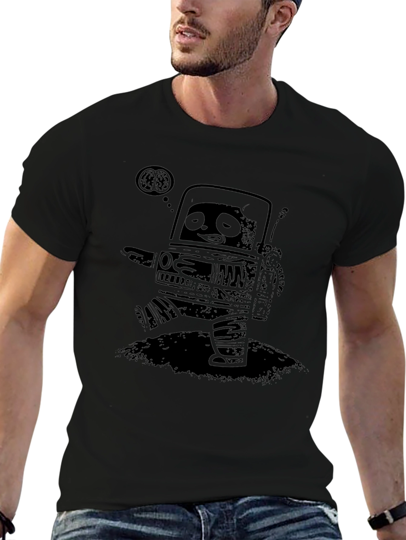 Robot Brain T-Shirt - Mens Black Graphic Tee